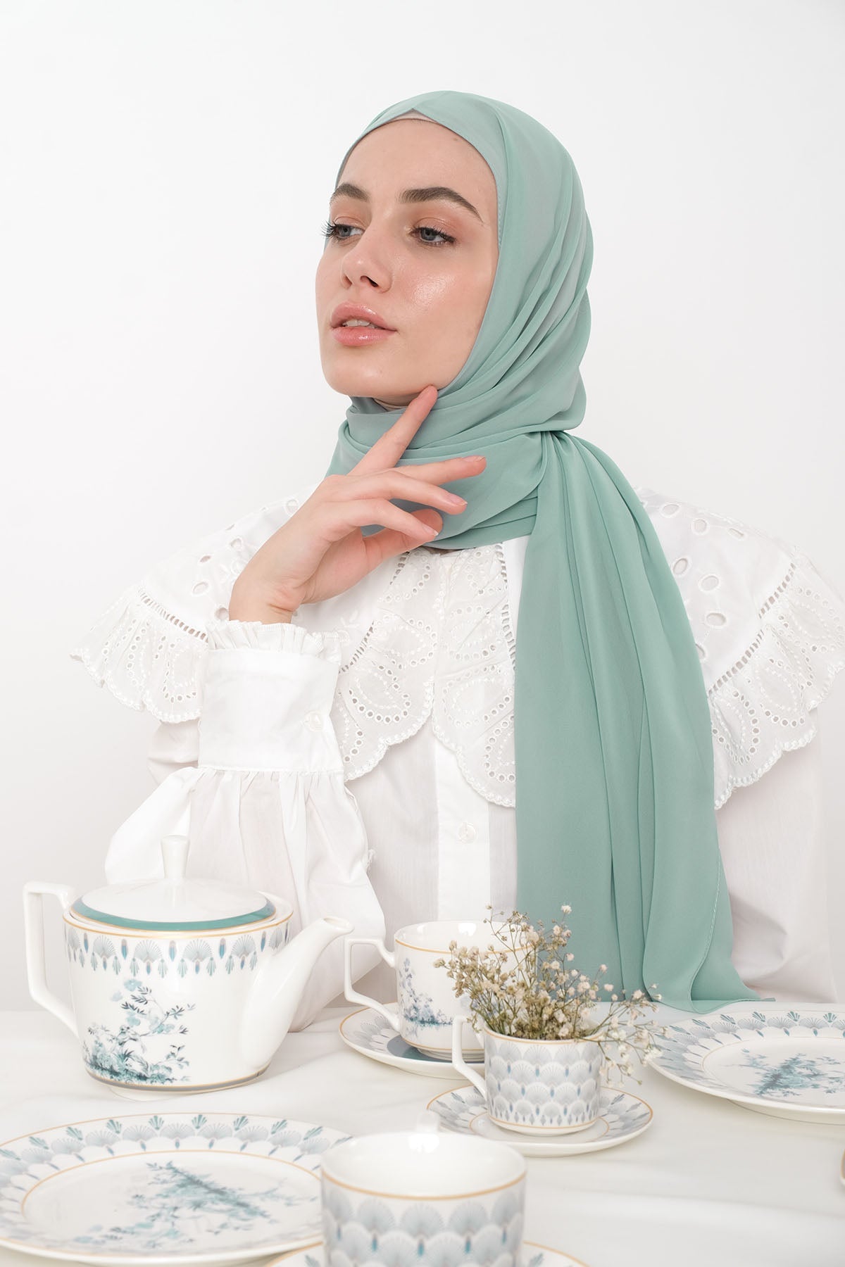 Chiffon Hijab in Dusty Green  Color