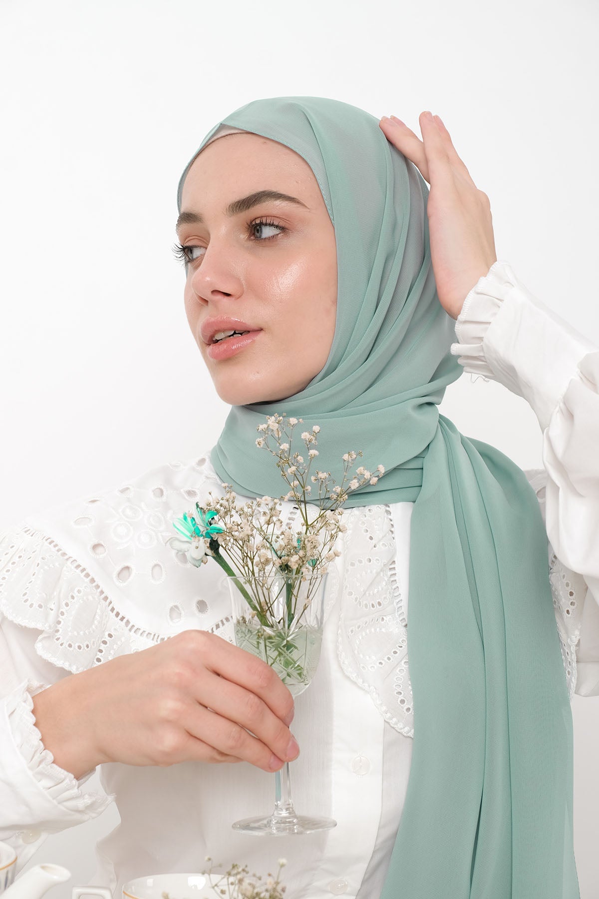 Chiffon Hijab in Dusty Green  Color