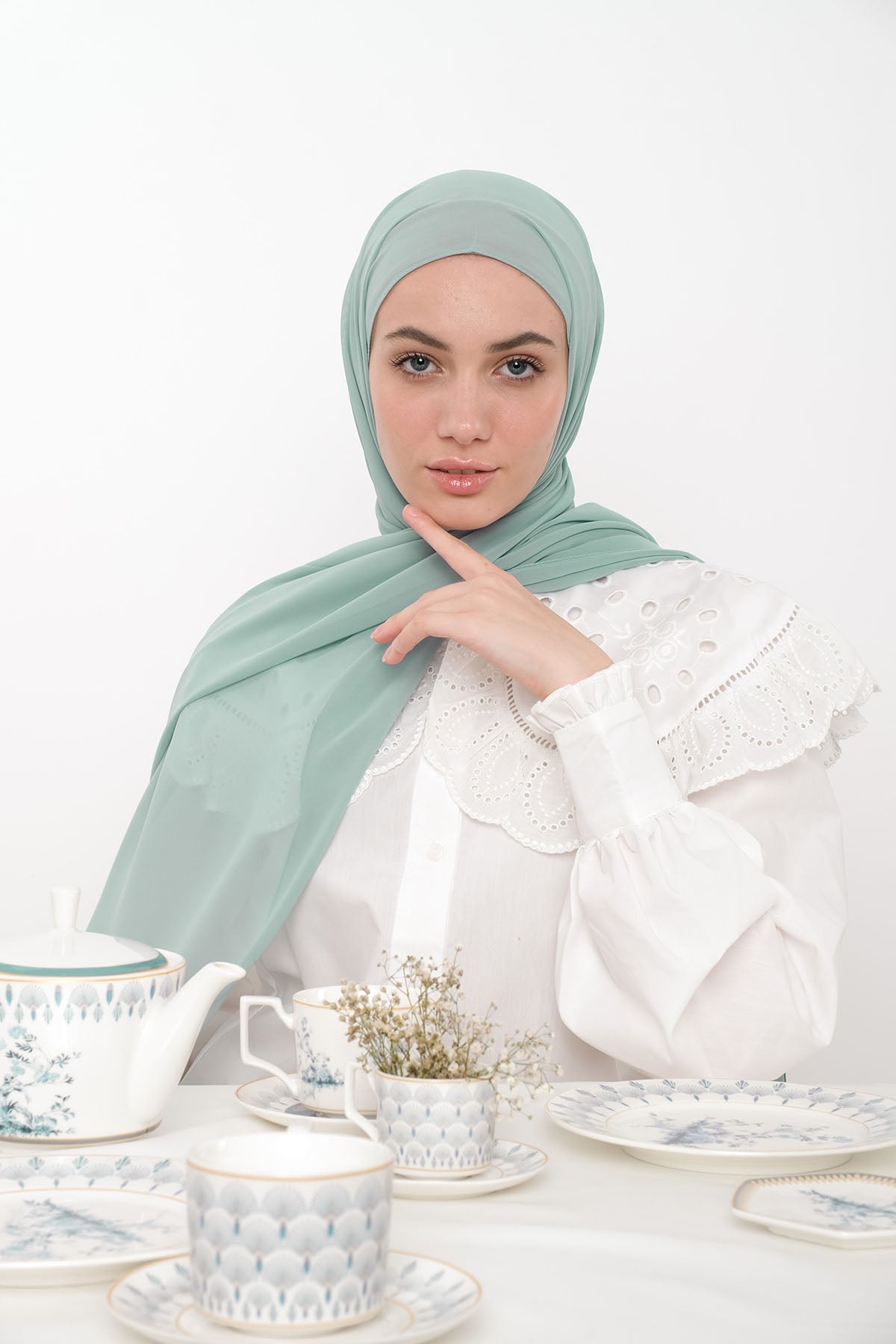 Chiffon Hijab in Dusty Green  Color