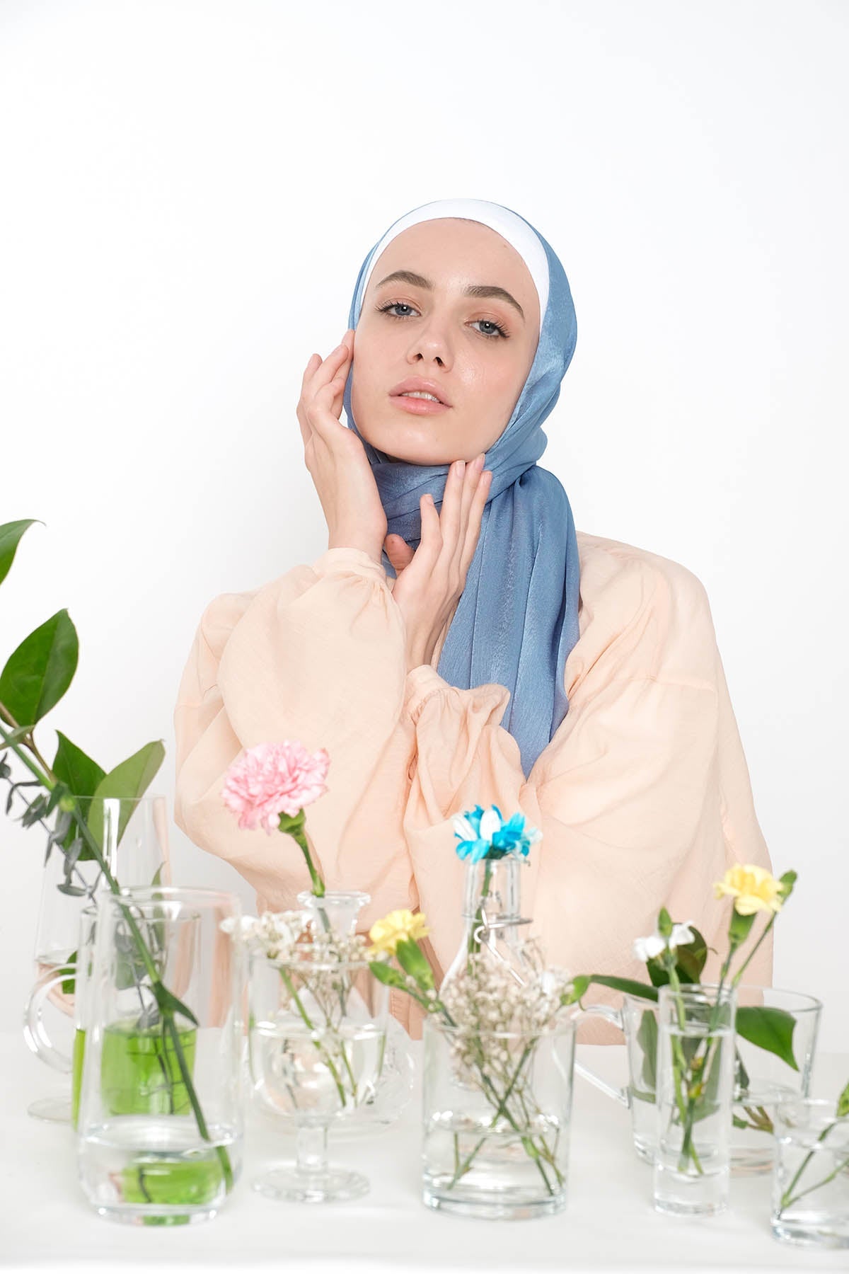 Satin Crepe Hijab in Moonstone Blue Color