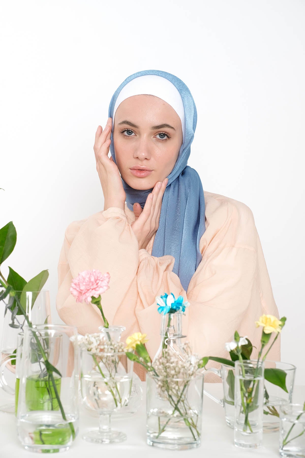 Satin Crepe Hijab in Moonstone Blue Color