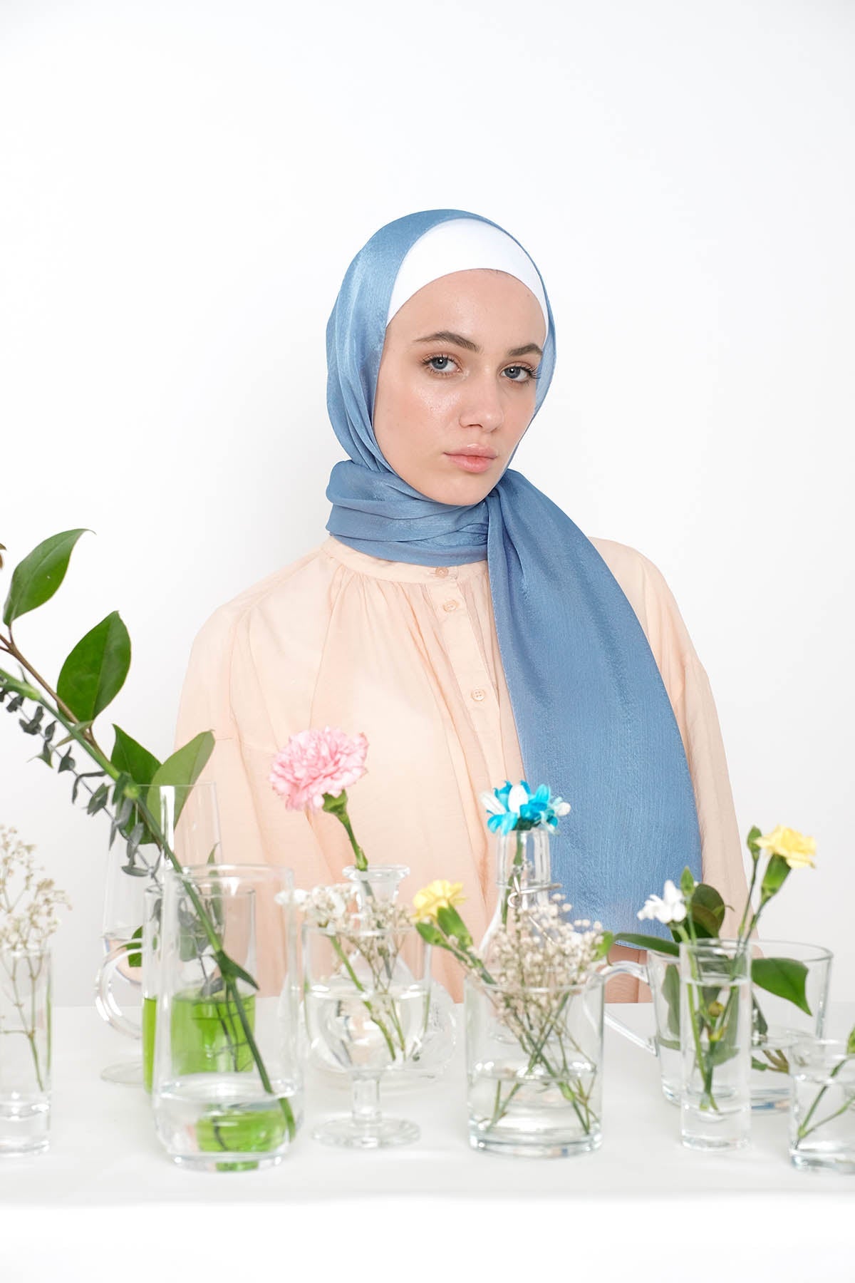 Satin Crepe Hijab in Moonstone Blue Color