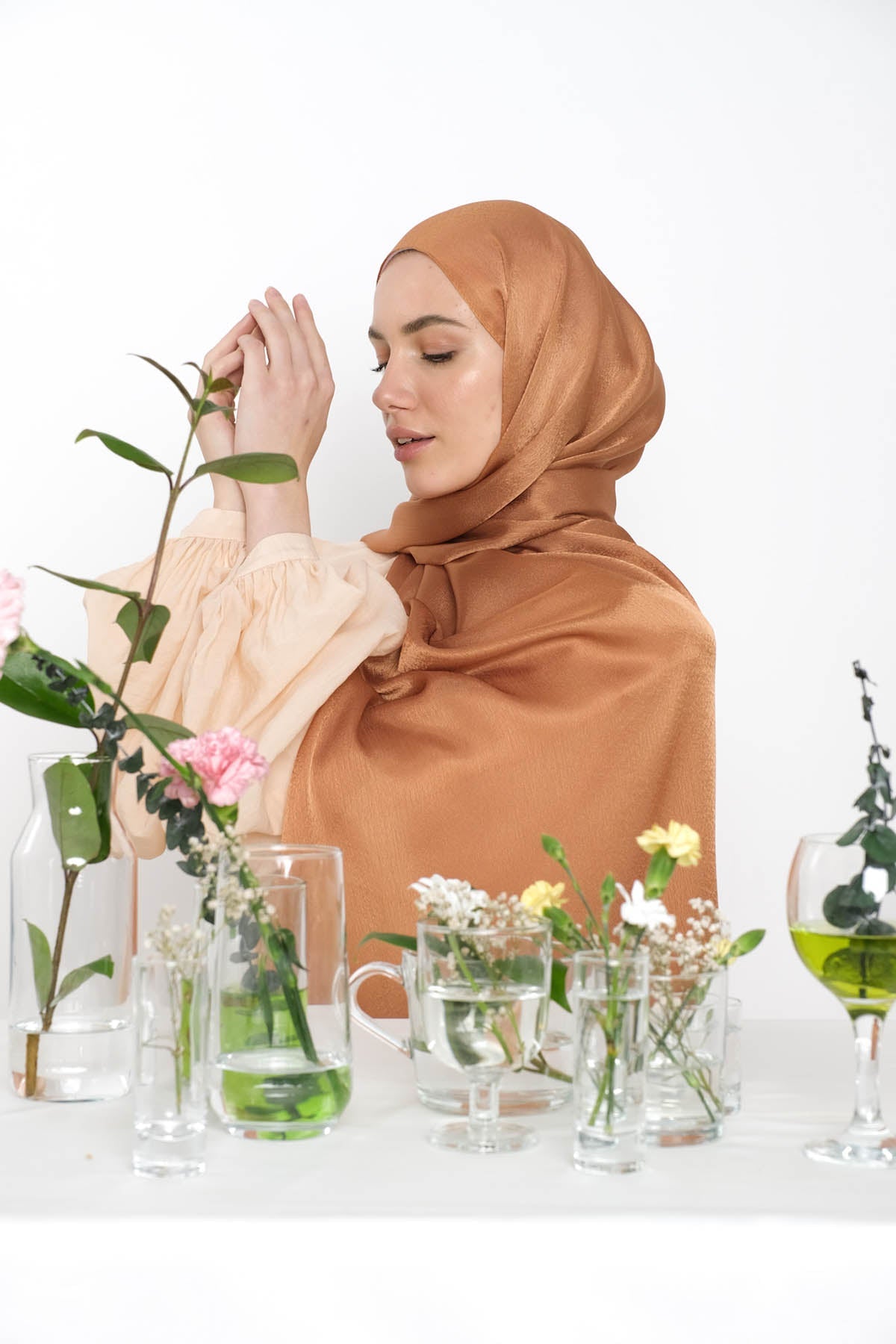 Satin Crepe Hijab in Orange Salmon Color