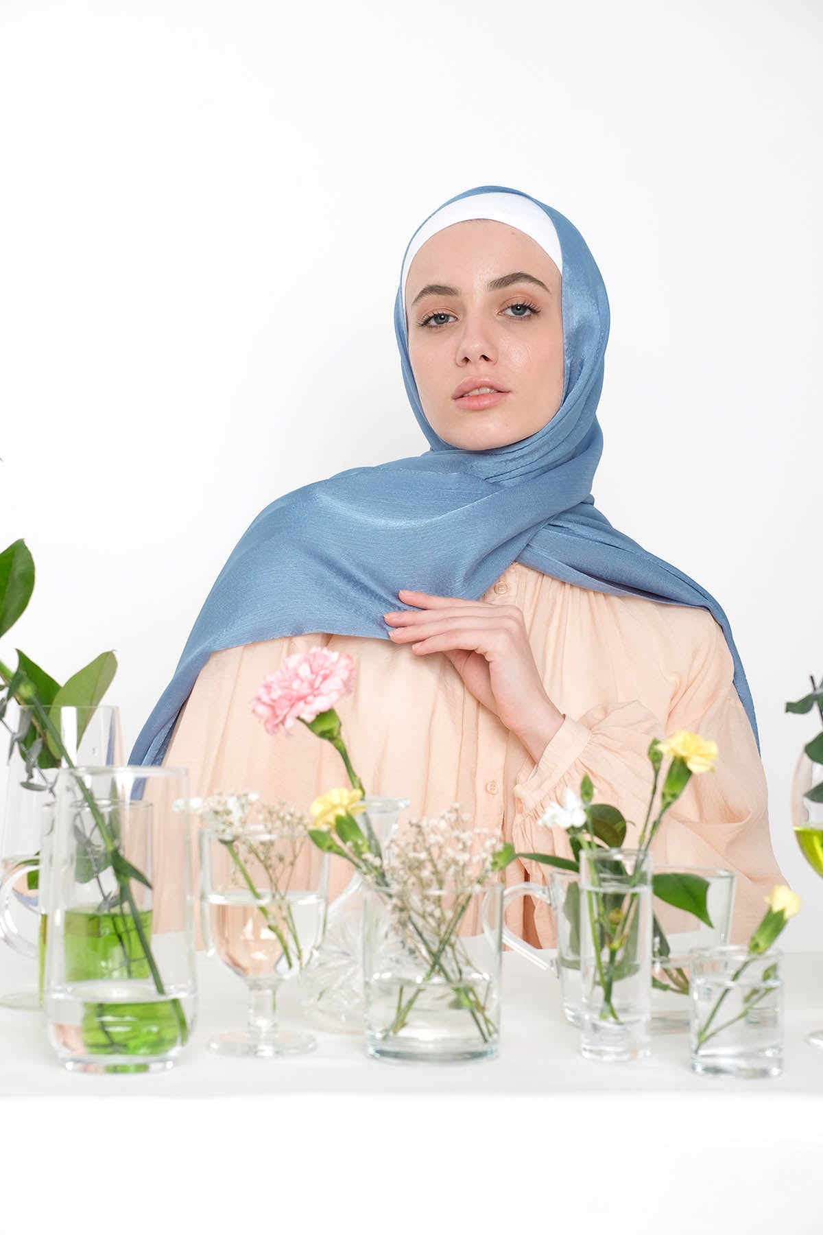 Satin Crepe Hijab in Moonstone Blue Color