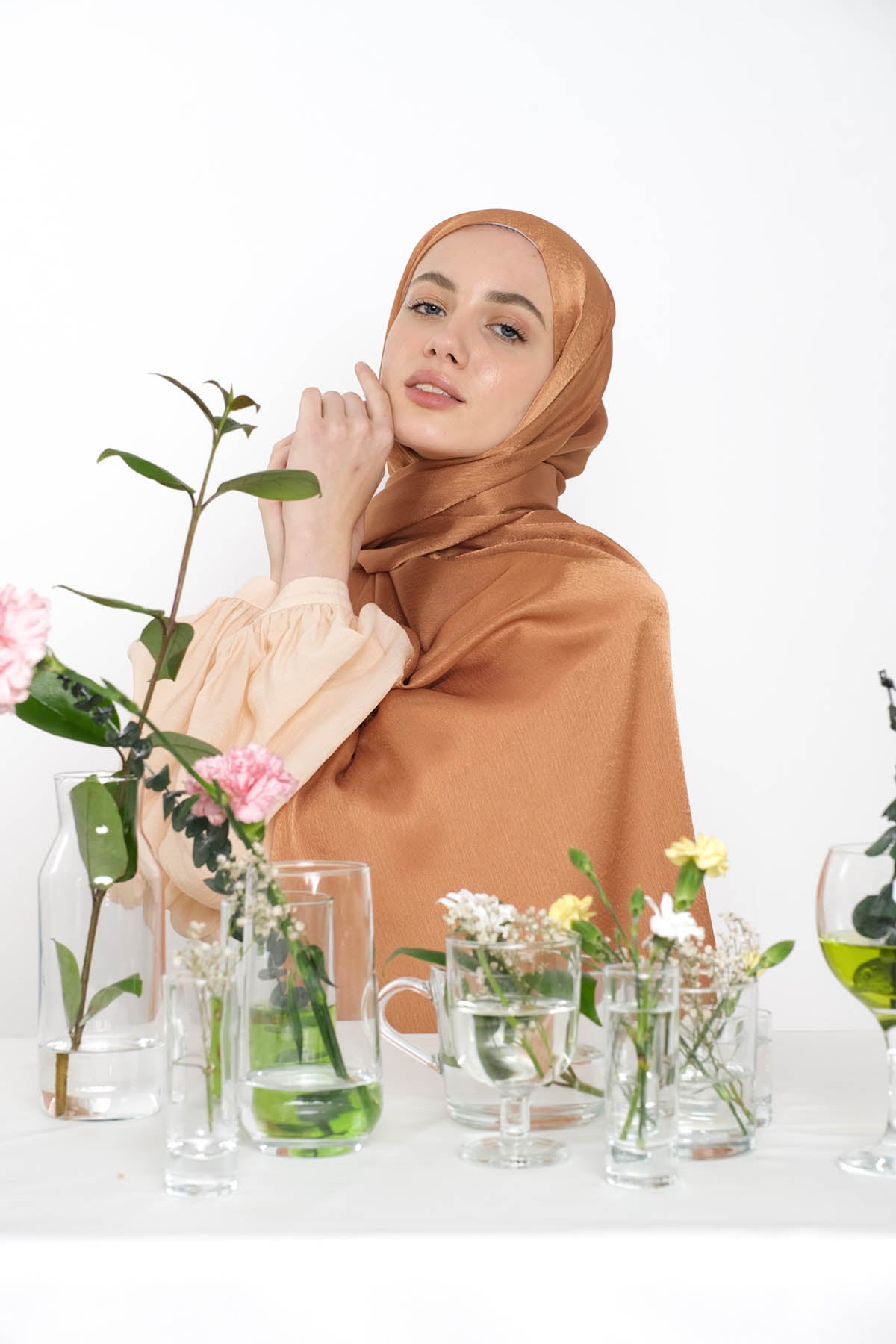 Satin Crepe Hijab in Orange Salmon Color