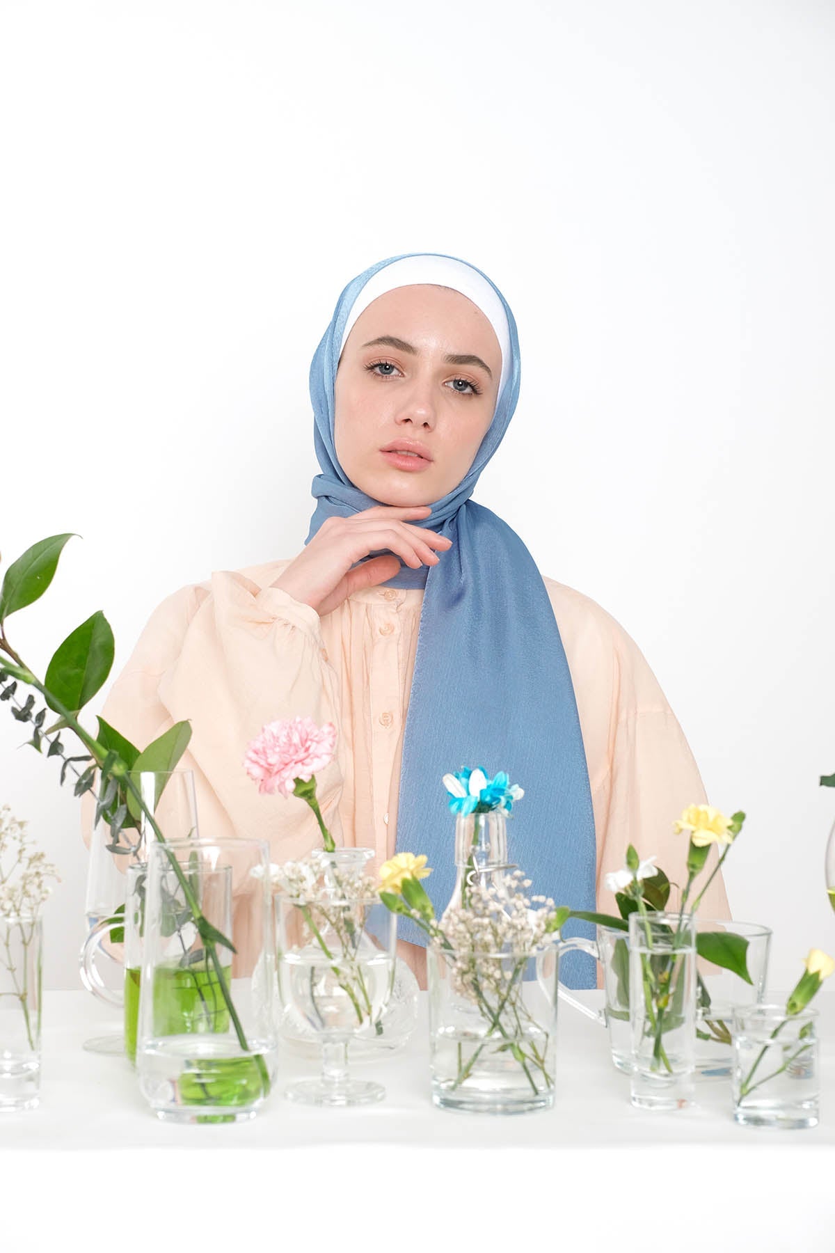 Satin Crepe Hijab in Moonstone Blue Color