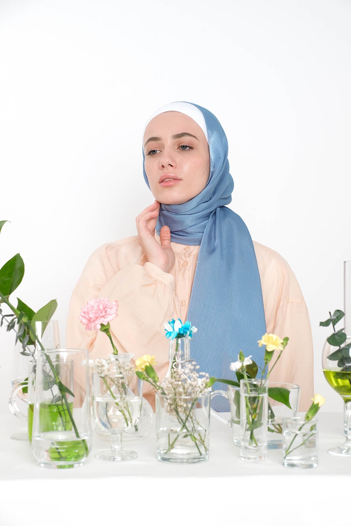 Satin Crepe Hijab in Moonstone Blue Color