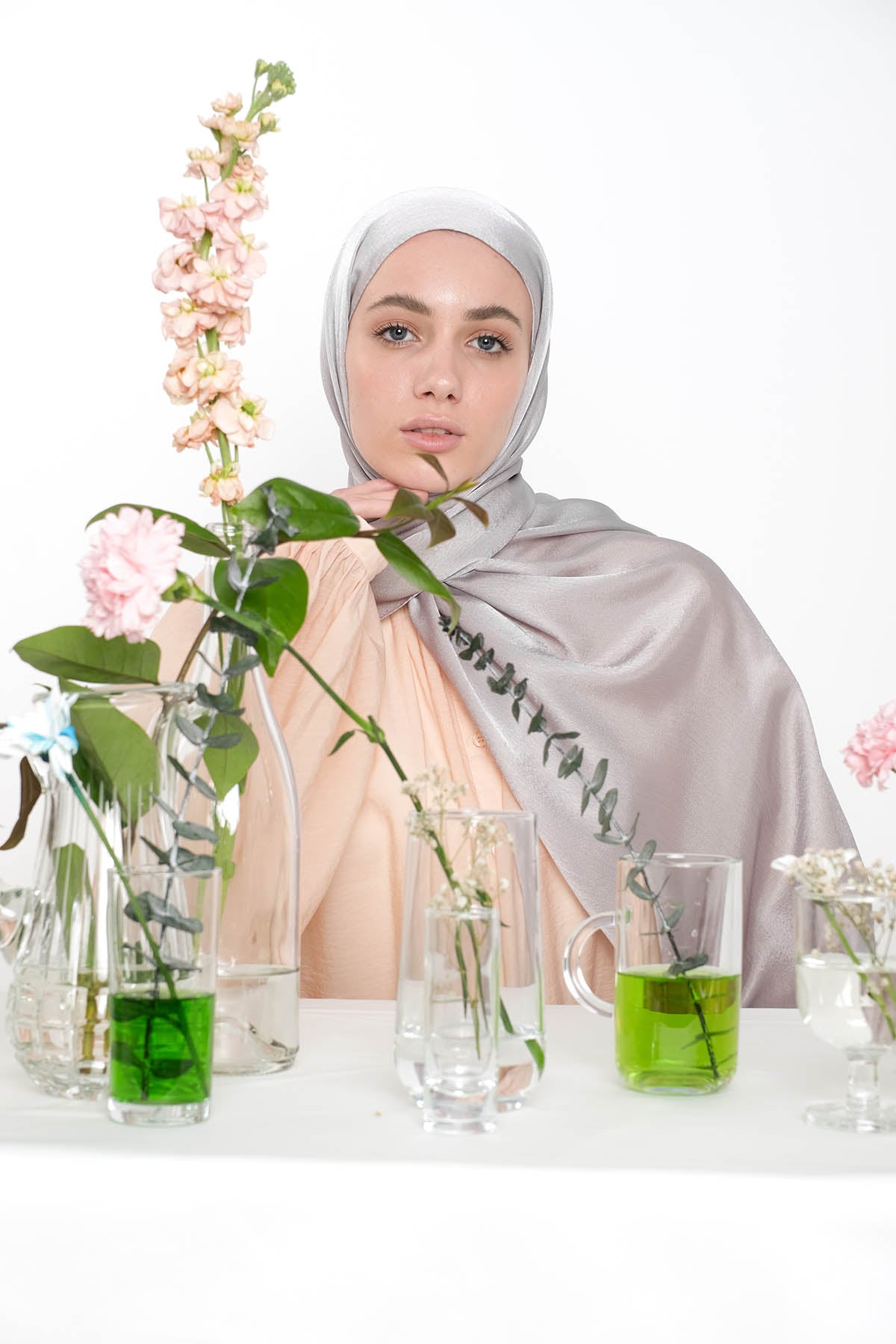 Satin Crepe Hijab in Moon Mist Color