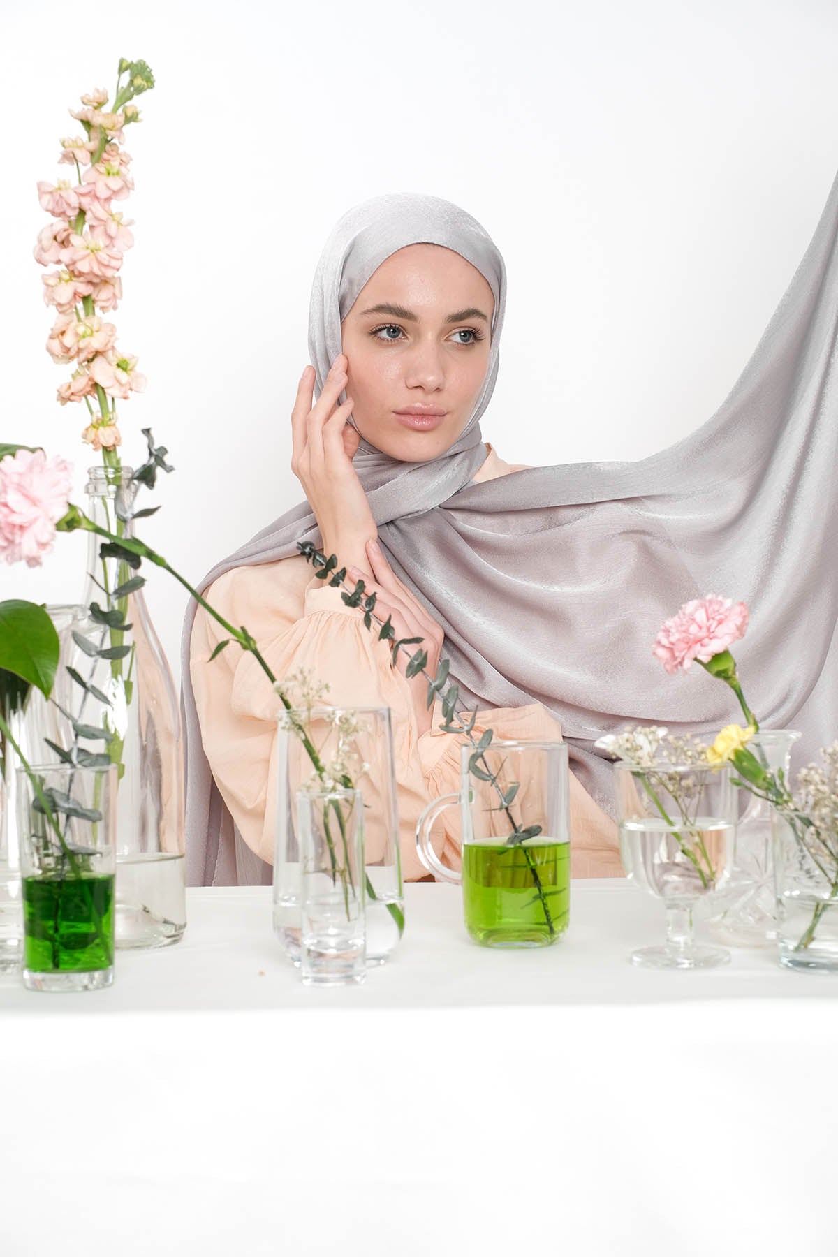 Satin Crepe Hijab in Moon Mist Color