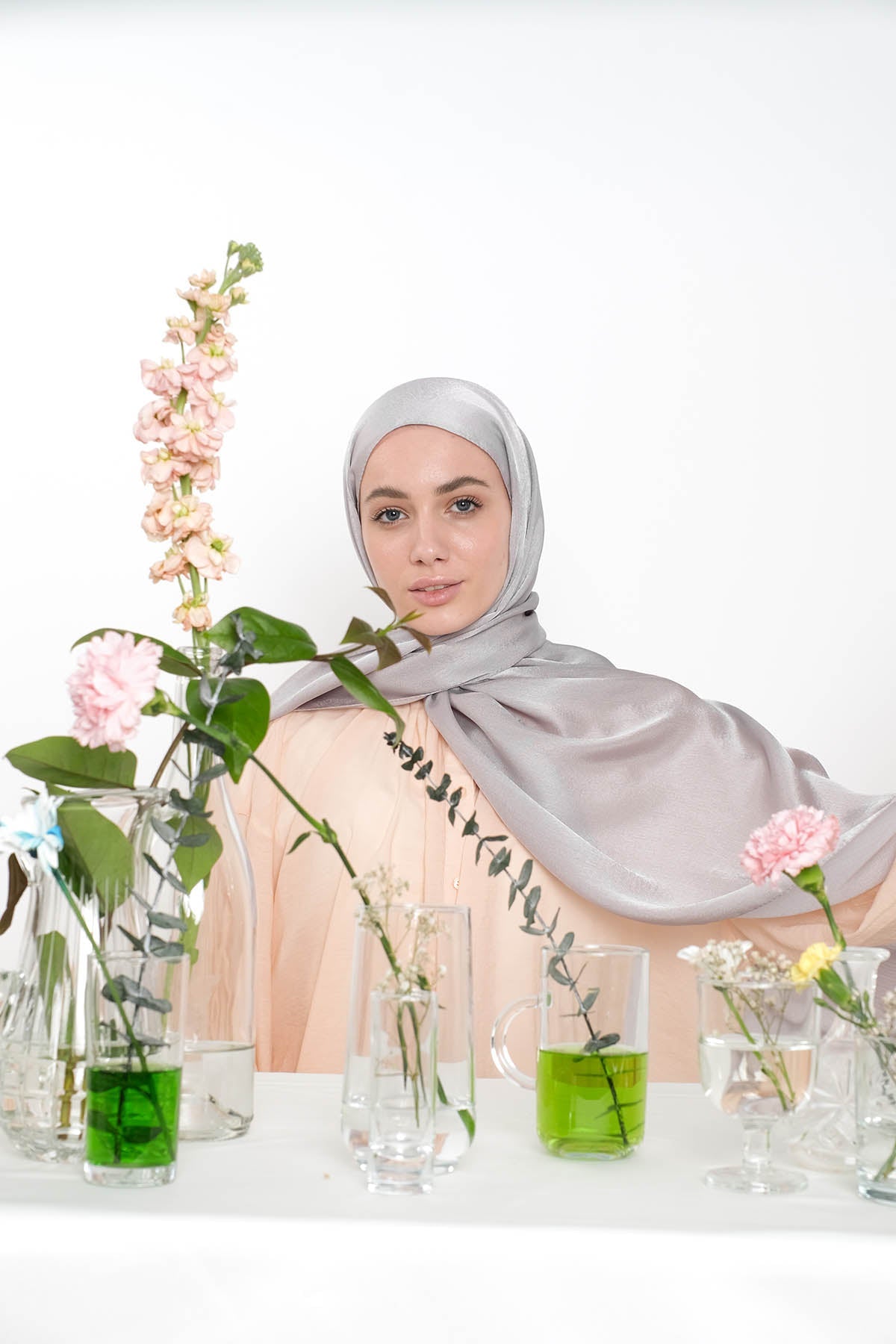 Satin Crepe Hijab in Moon Mist Color