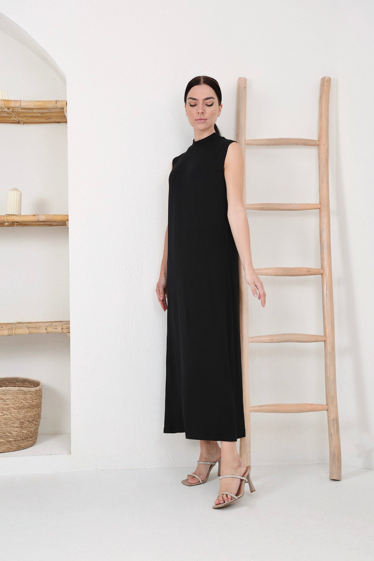 Sleeveless Slip Dress in Black Color