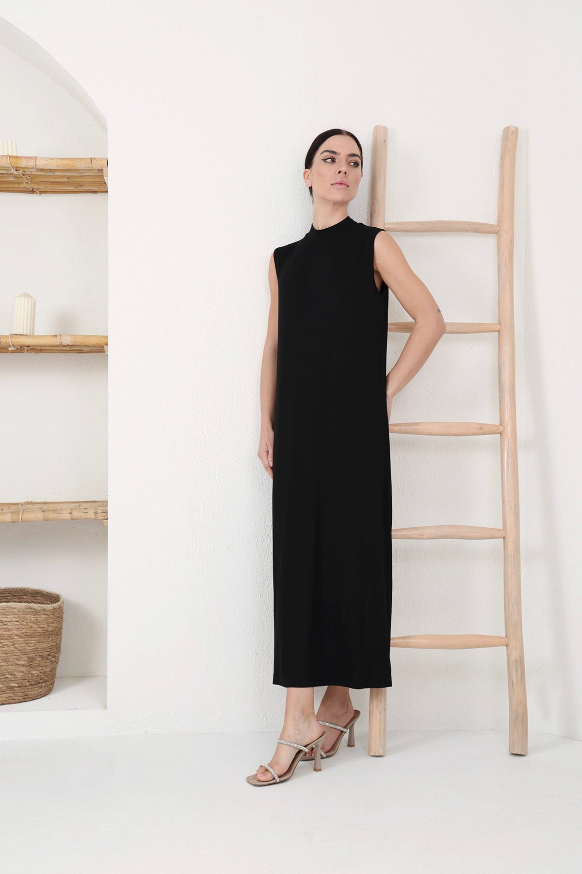 Sleeveless Slip Dress in Black Color