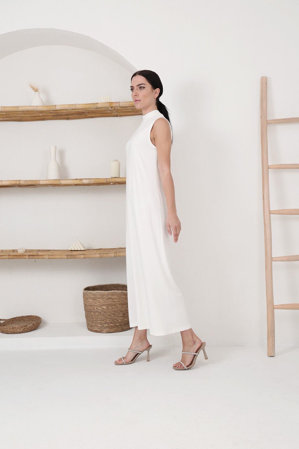 Sleeveless Slip Dress in White Color