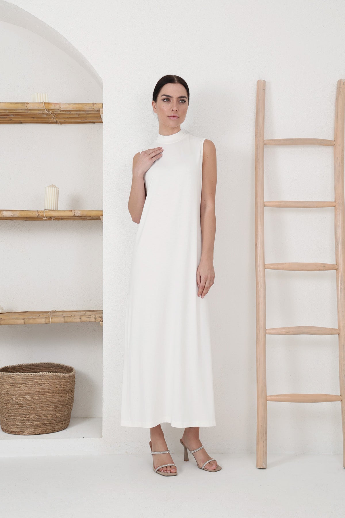 Sleeveless Slip Dress in White Color