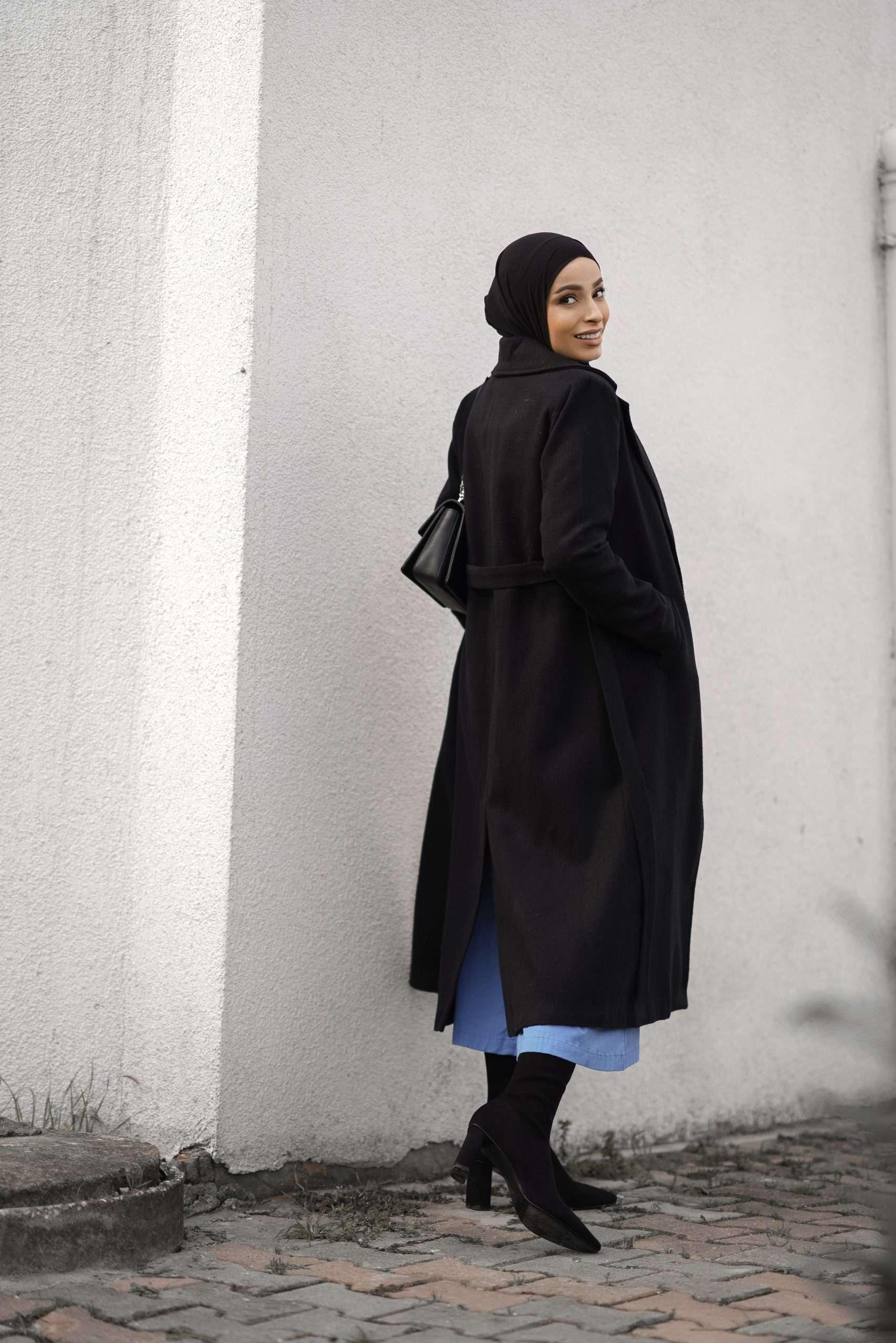 Long Belted Coat in Black Color