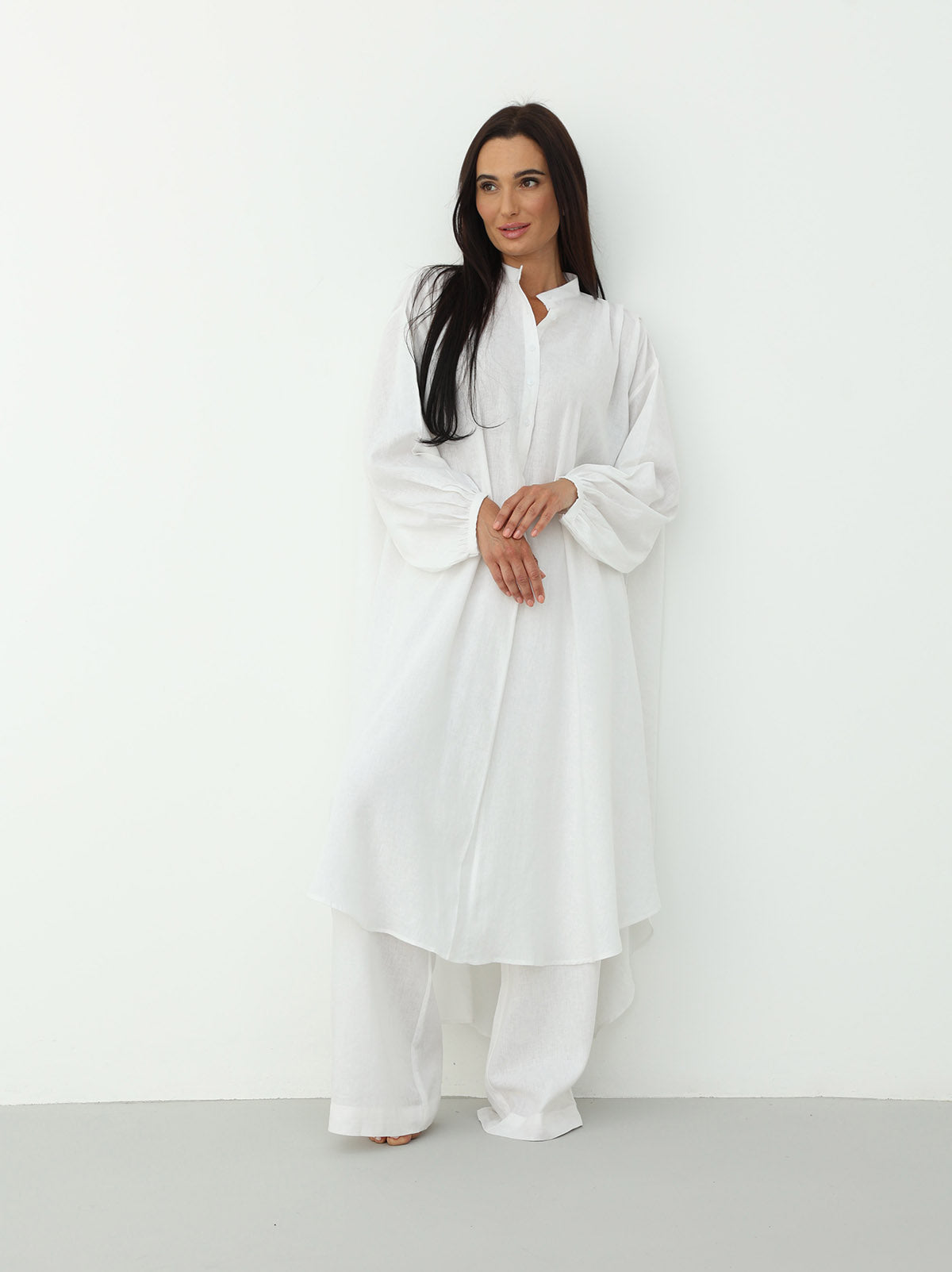 Wide Linen Set in White Color