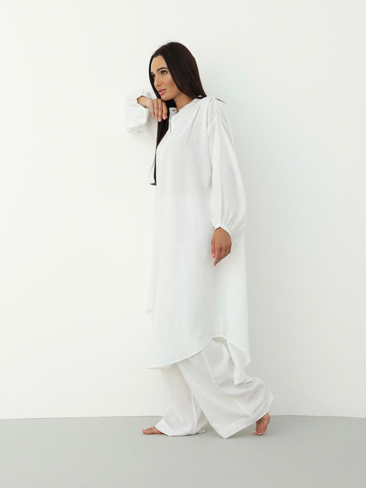 Wide Linen Set in White Color