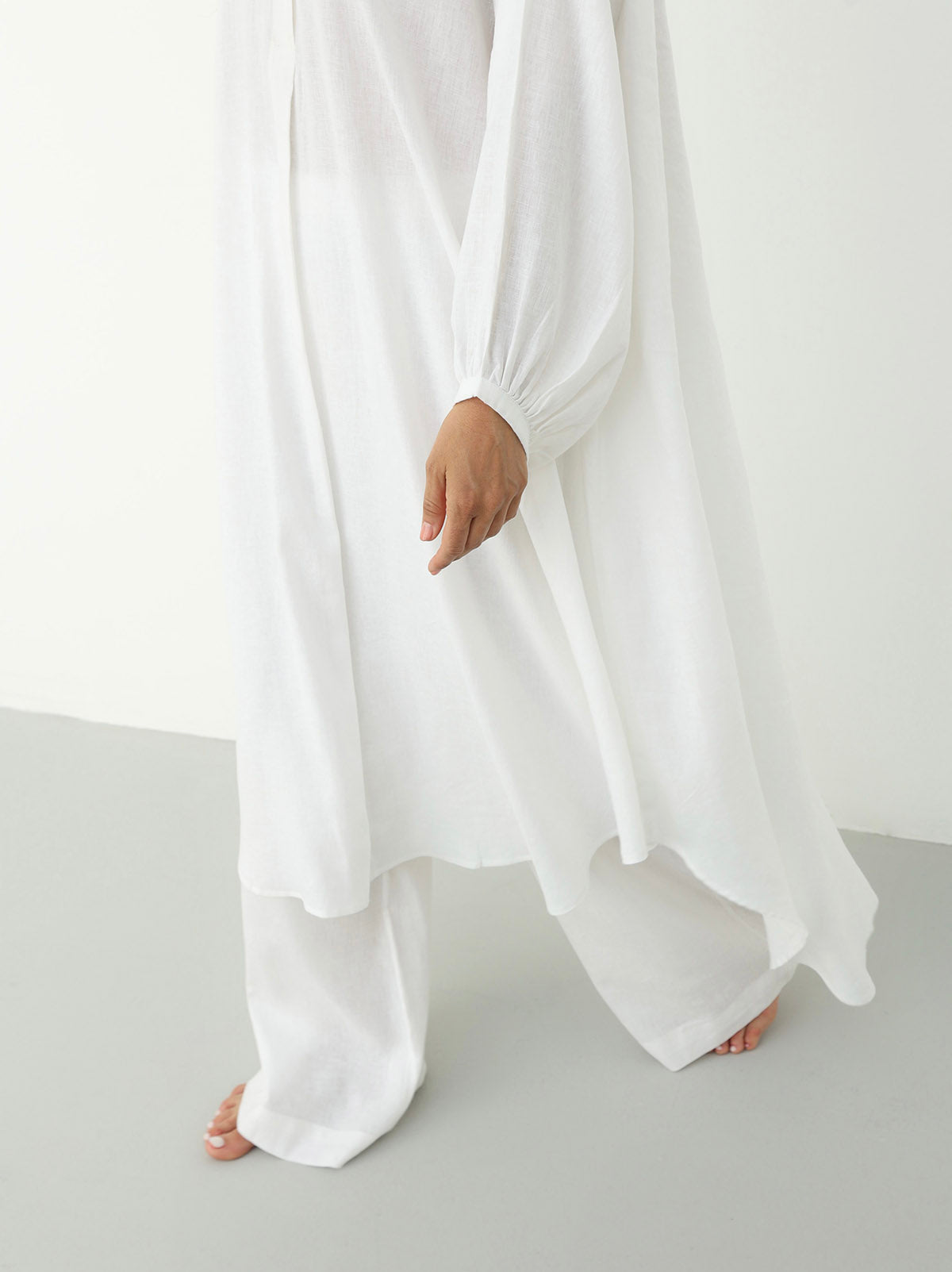 Wide Linen Set in White Color