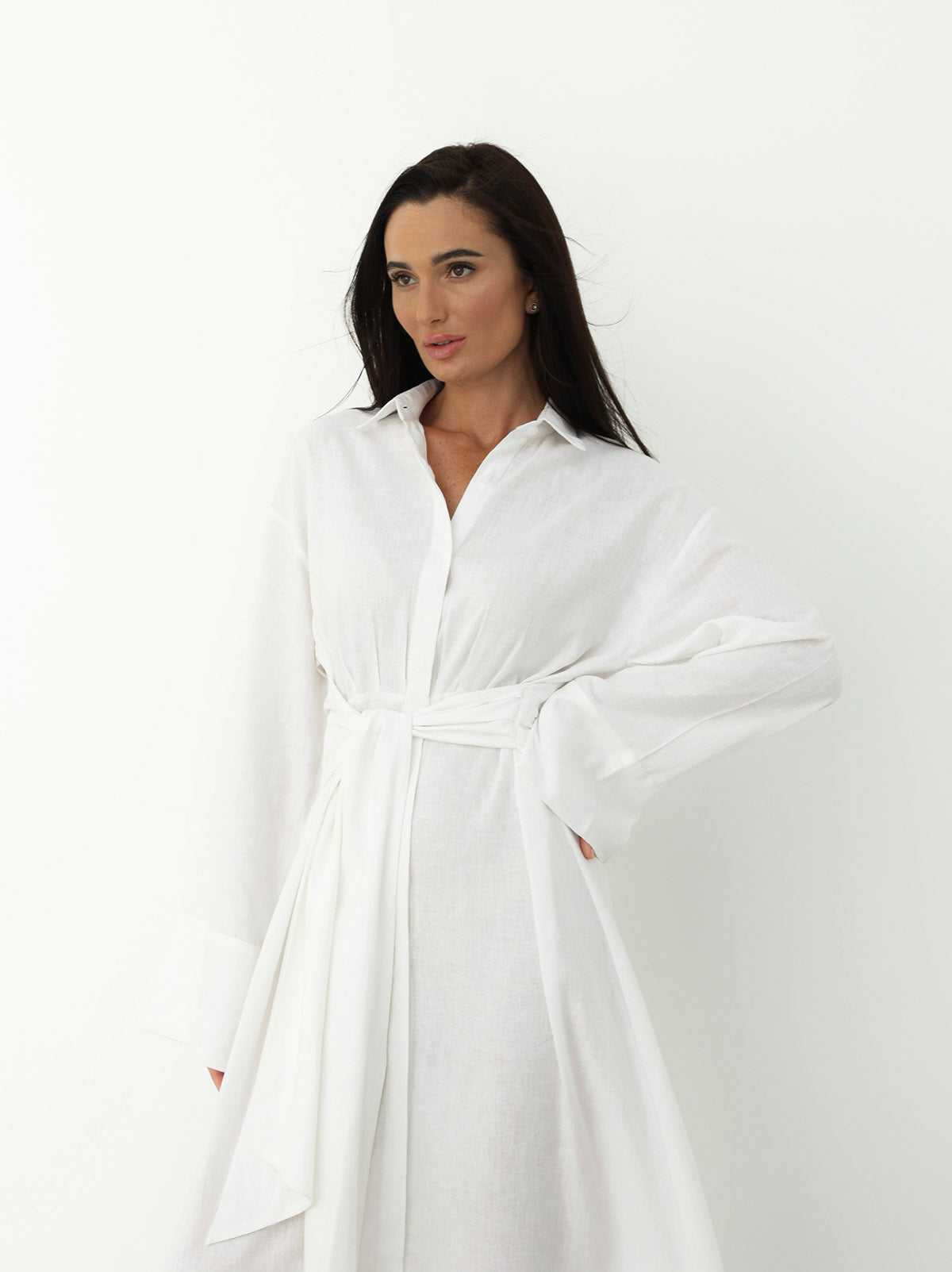 Linen Wrap Dress in White Color