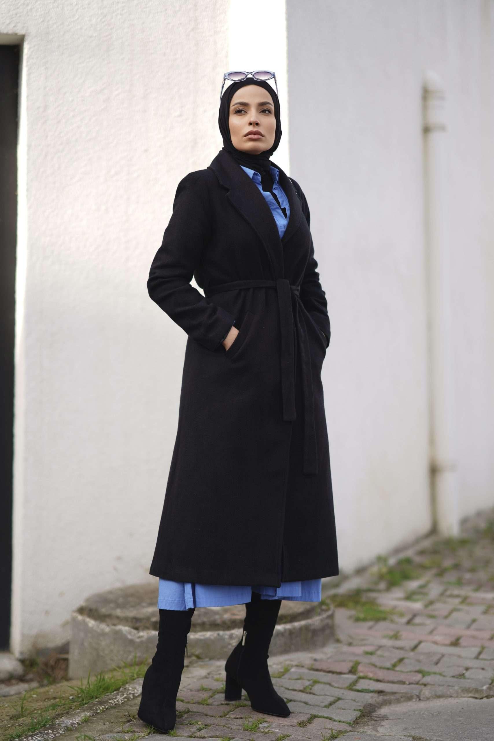 Long Belted Coat in Black Color