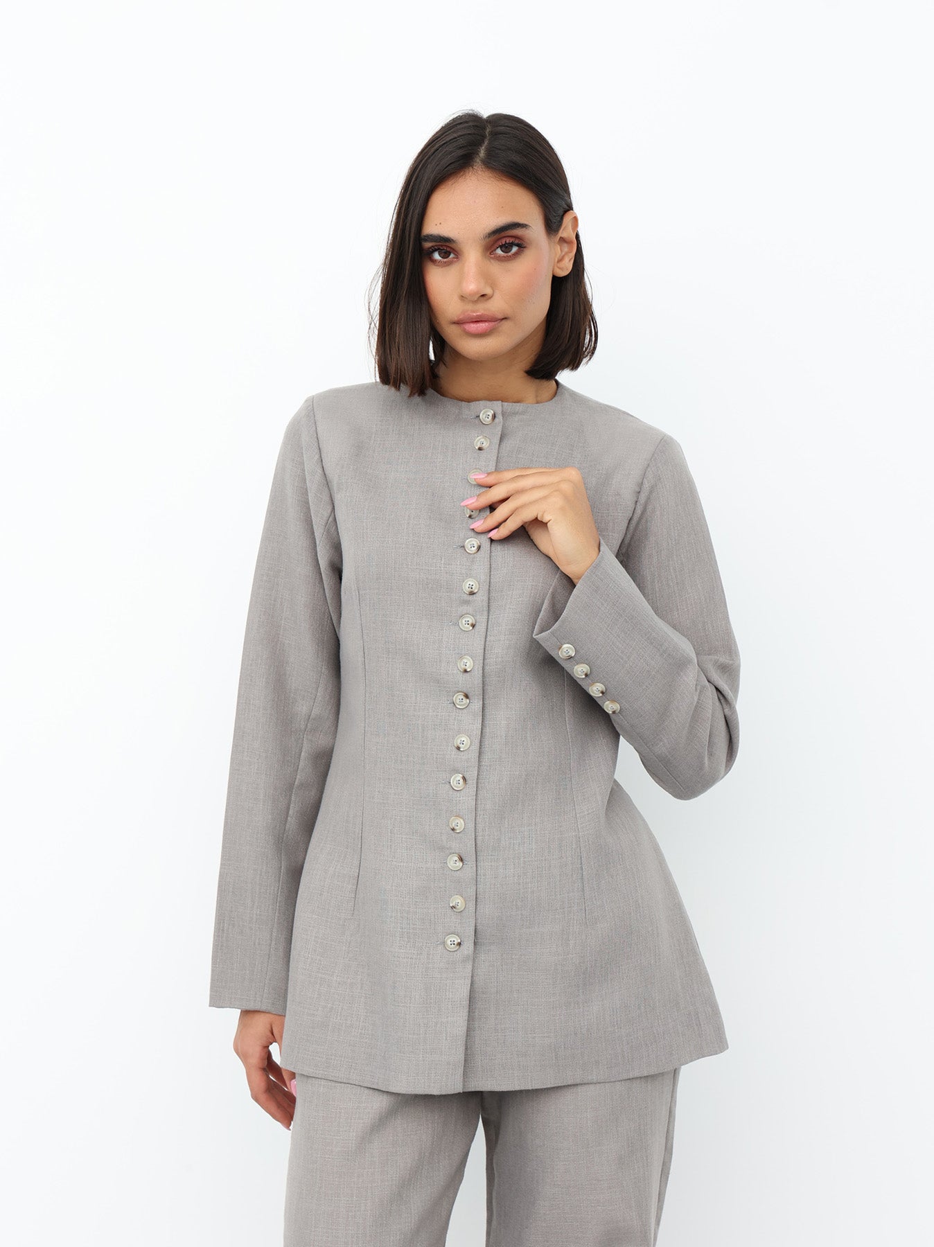 Linen Suit in Gray color