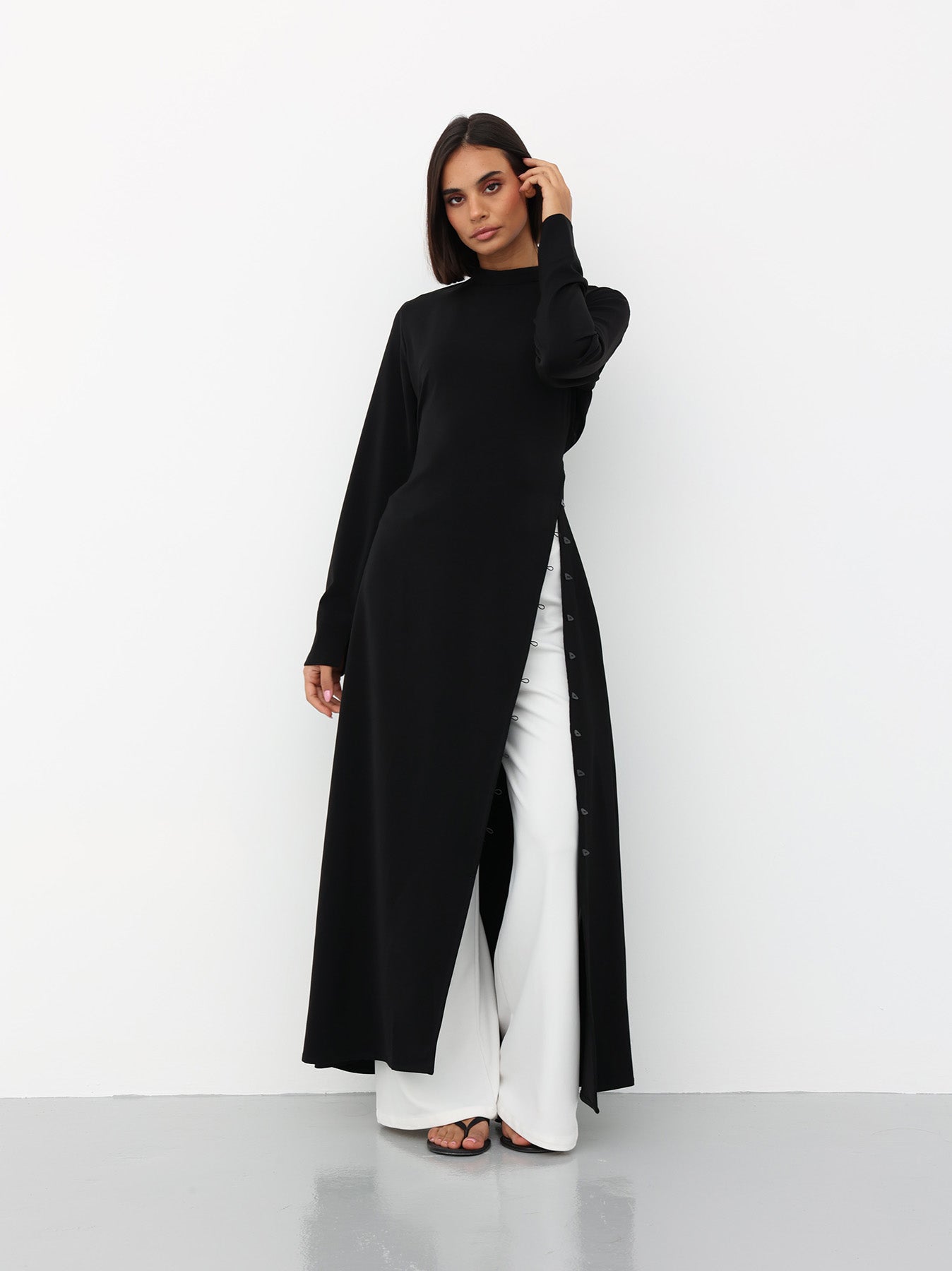 Maxi Tunic With Slit in Black color