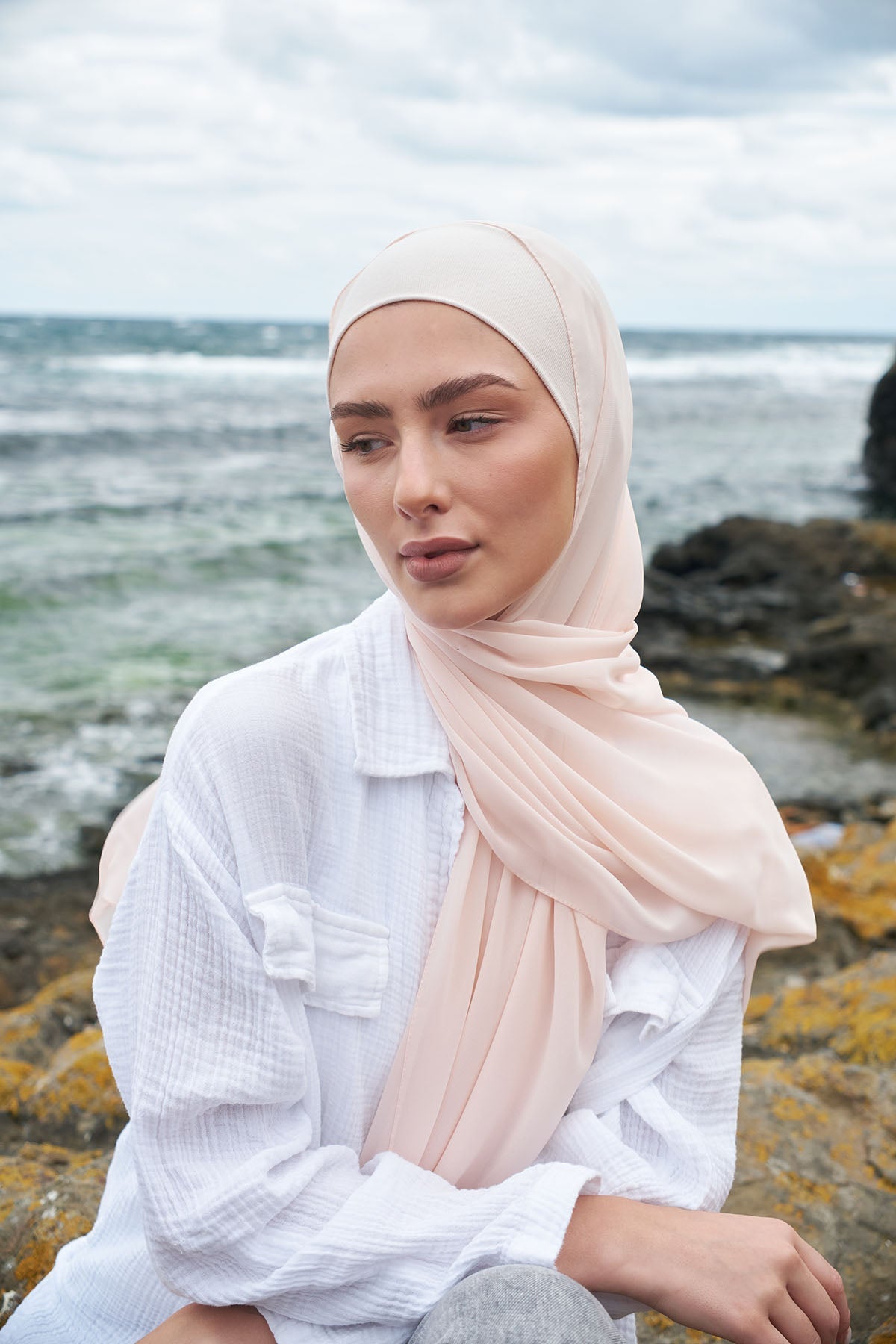 Chiffon Hijab in Vanilla Ice Color