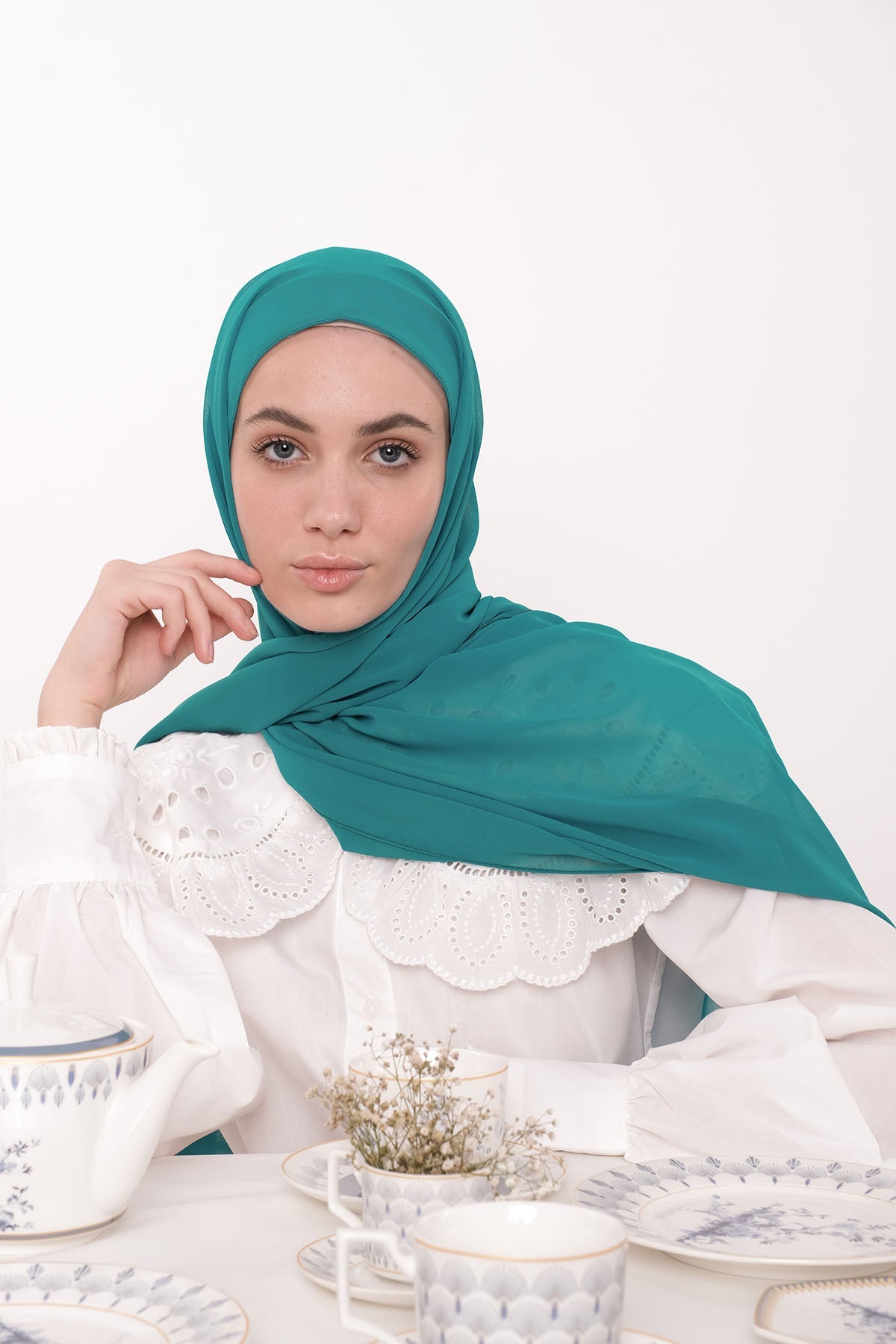 Chiffon Hijab in Deep Aqua Color