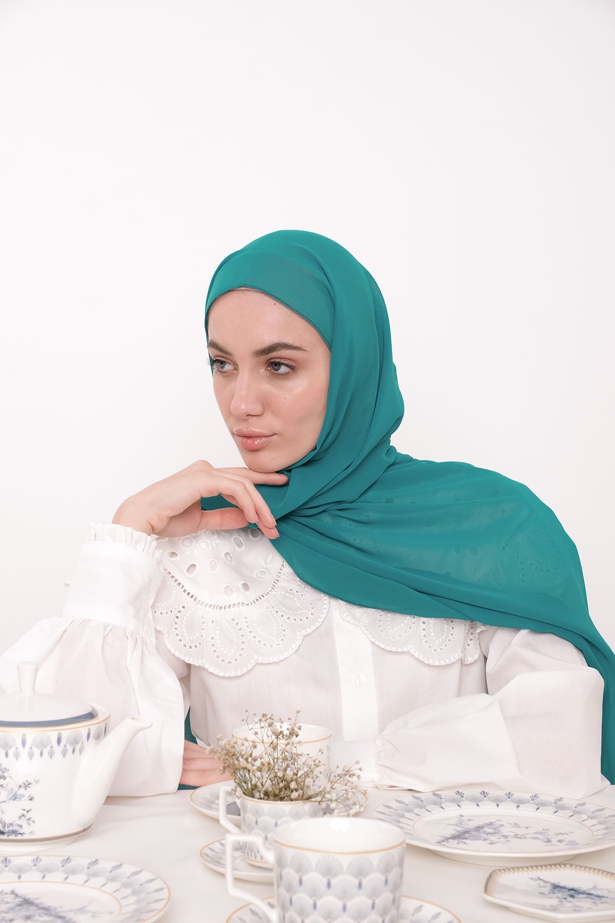 Chiffon Hijab in Deep Aqua Color