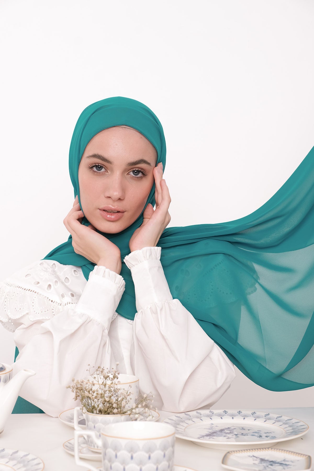 Chiffon Hijab in Deep Aqua Color