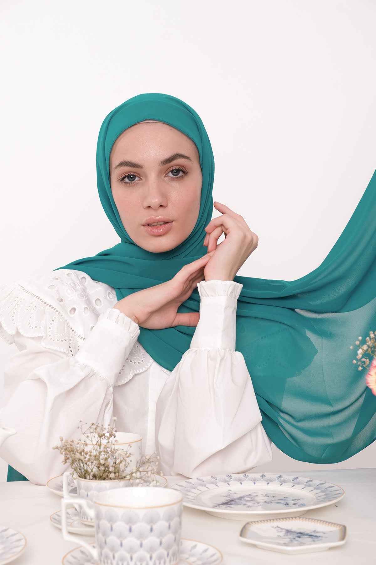 Chiffon Hijab in Deep Aqua Color