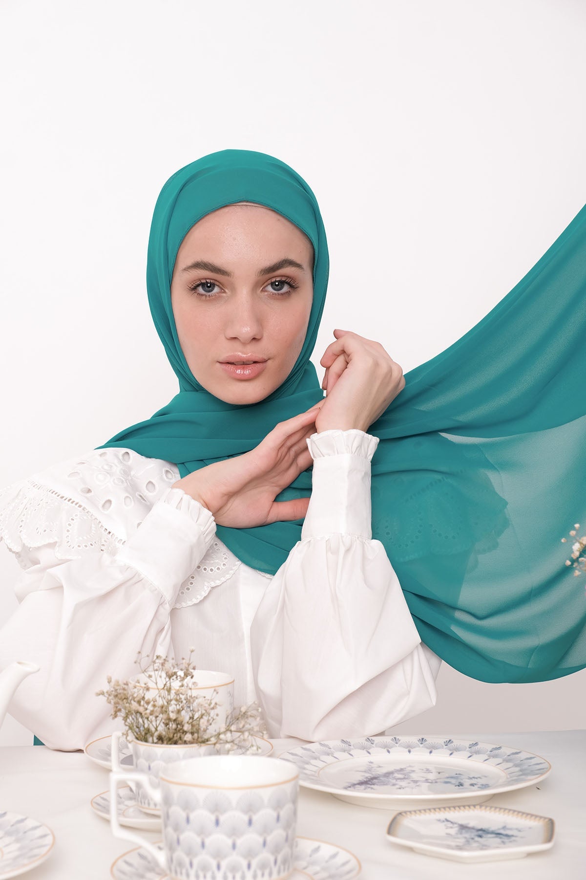 Chiffon Hijab in Deep Aqua Color