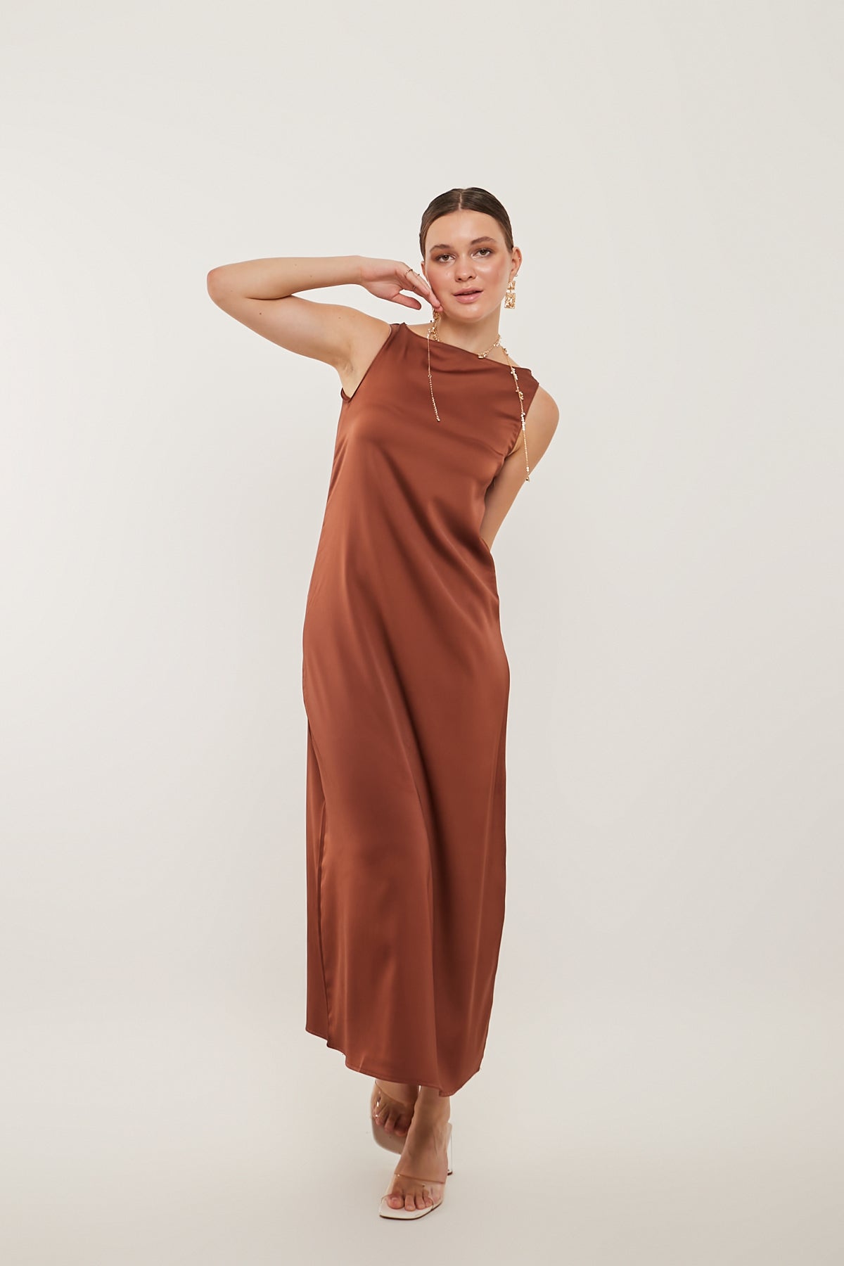 Maxi Basic Dress in Brown Color