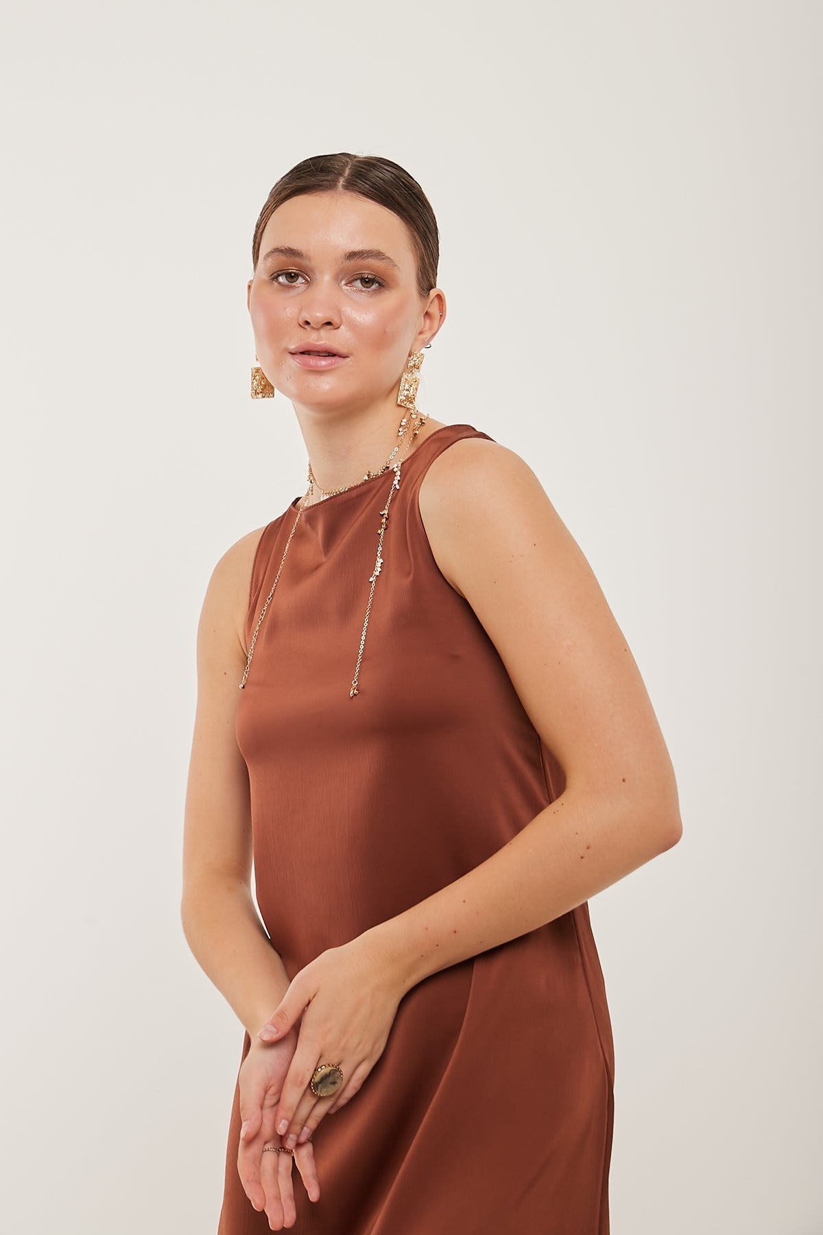 Maxi Basic Dress in Brown Color