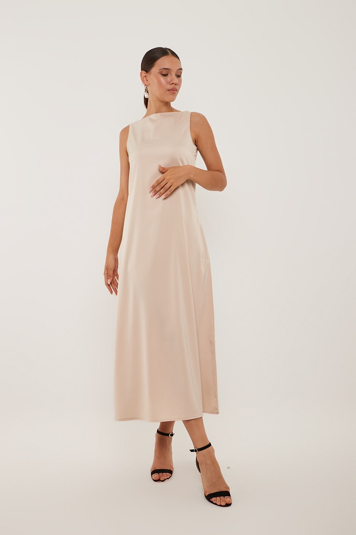 Maxi Basic Dress in Beige Color