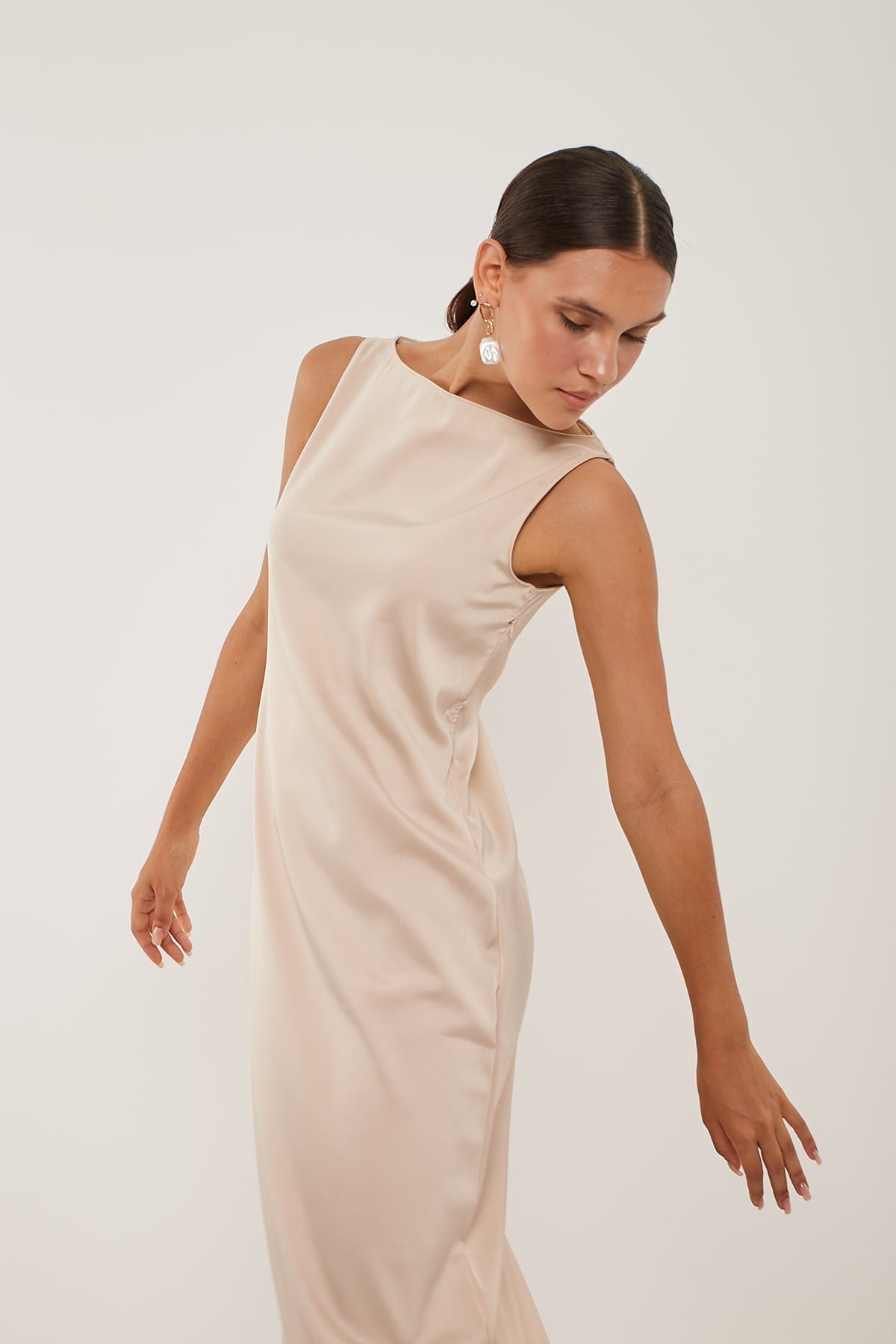 Maxi Basic Dress in Beige Color