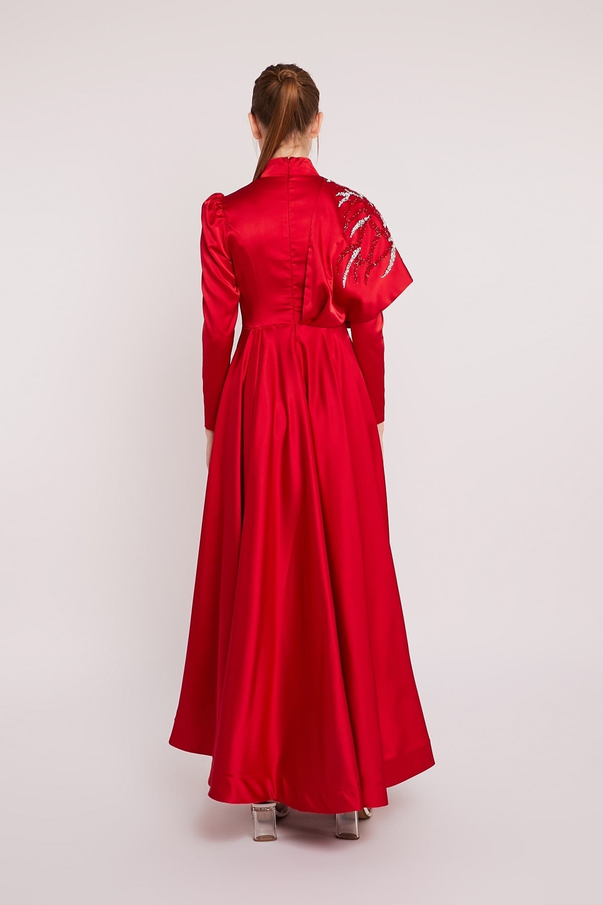 Side Scarf Gown in Red Color