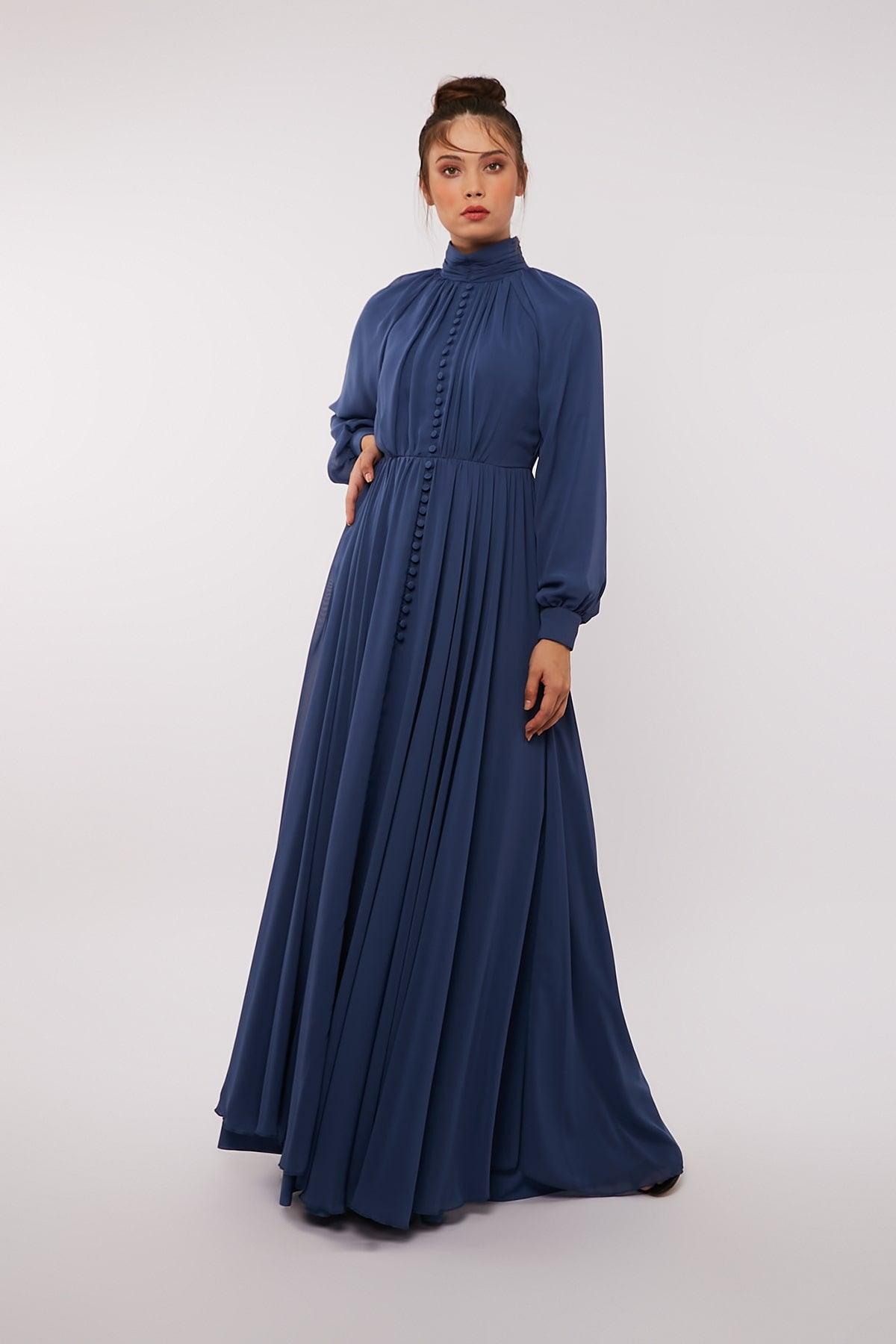 Chiffon Evening Dress in Blue Color