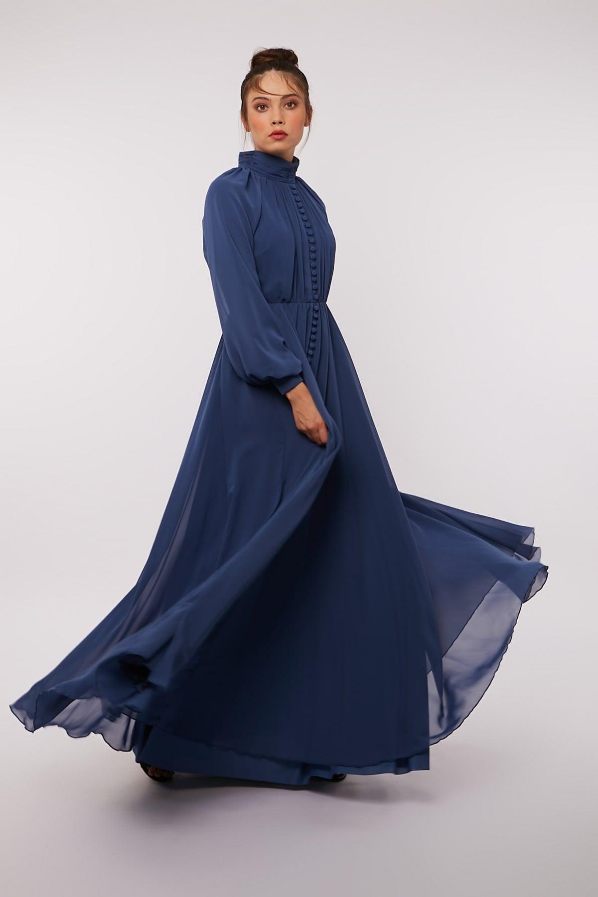 Chiffon Evening Dress in Blue Color