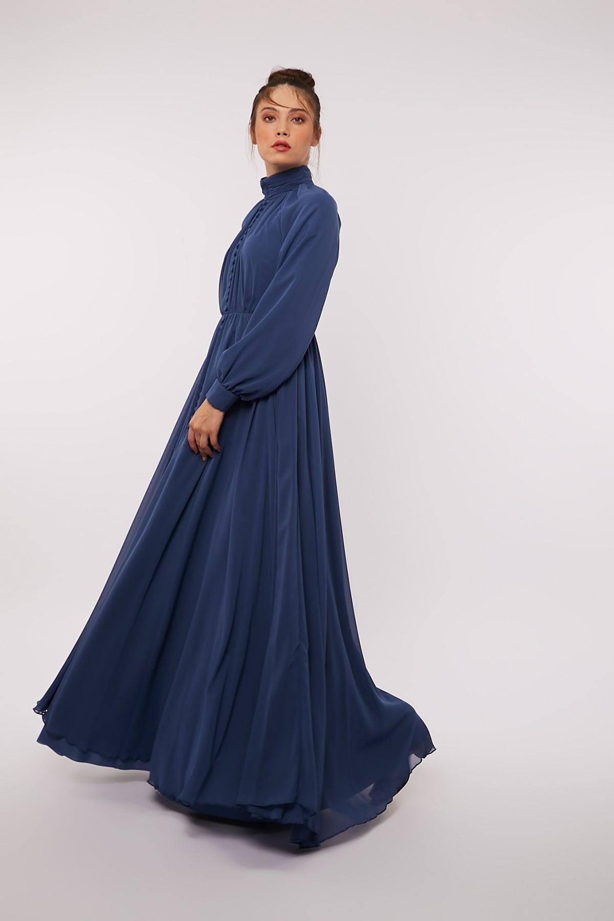 Chiffon Evening Dress in Blue Color