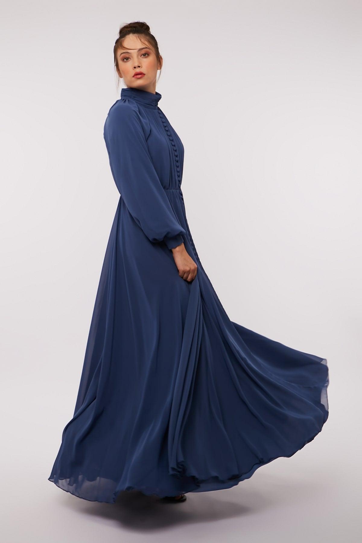 Chiffon Evening Dress in Blue Color