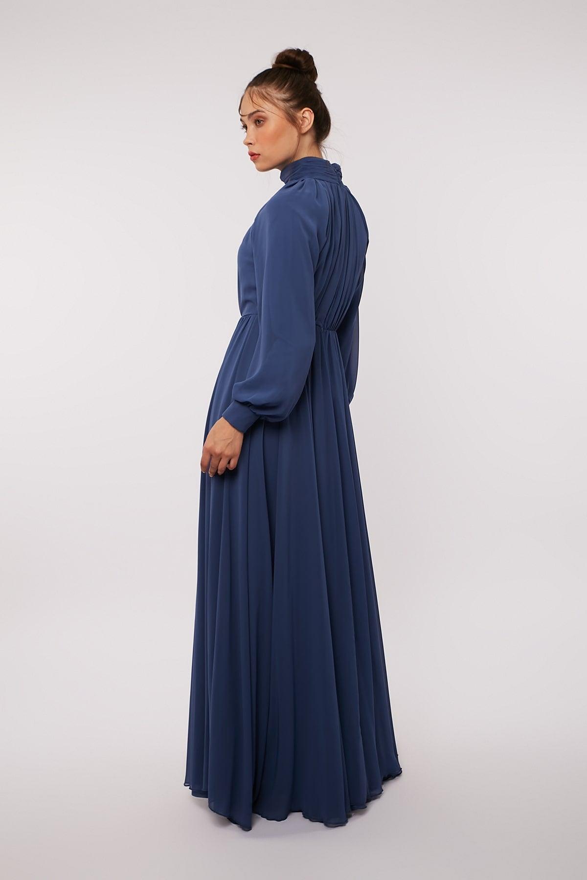 Chiffon Evening Dress in Blue Color