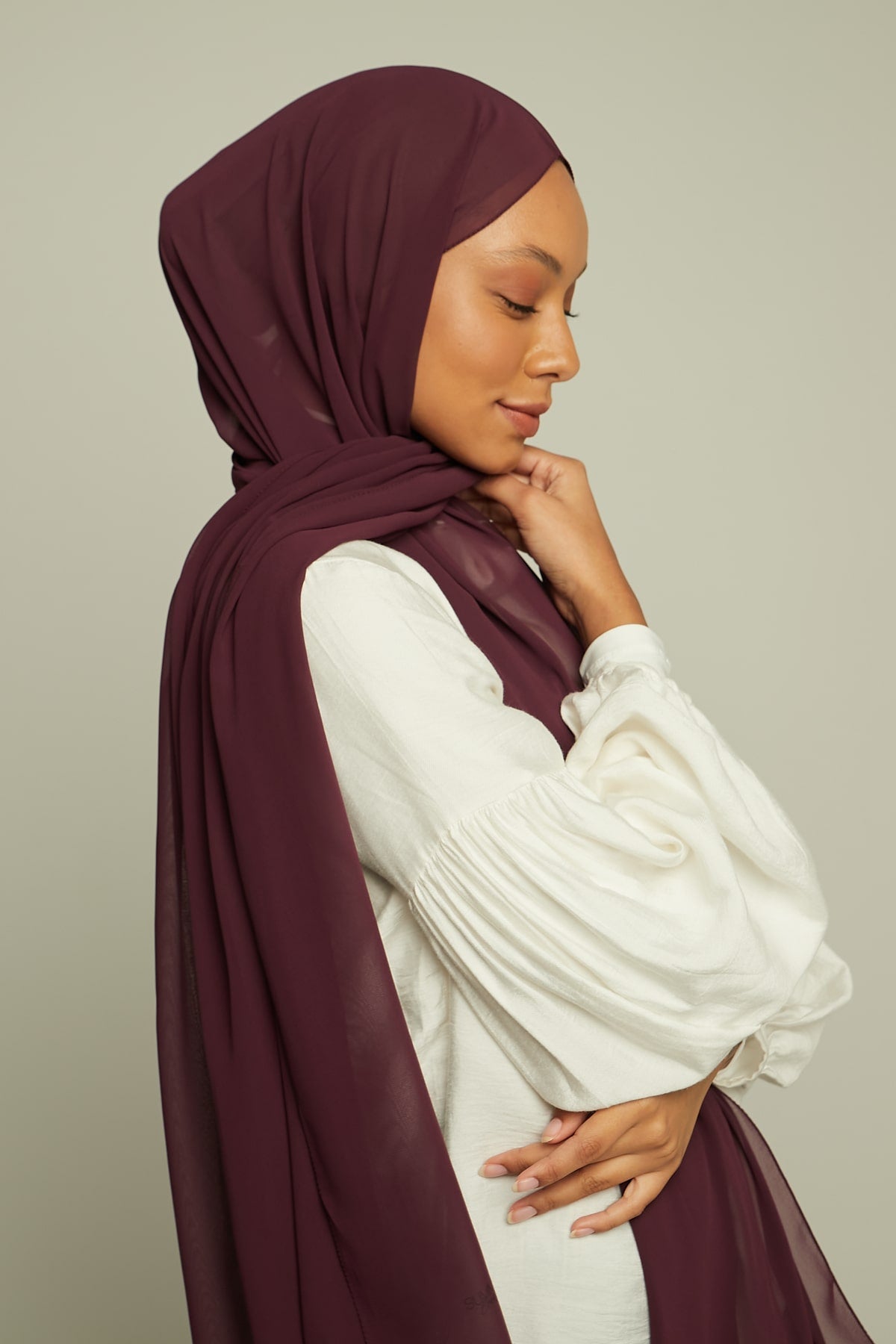 Chiffon Hijab in Wine Berry   Color