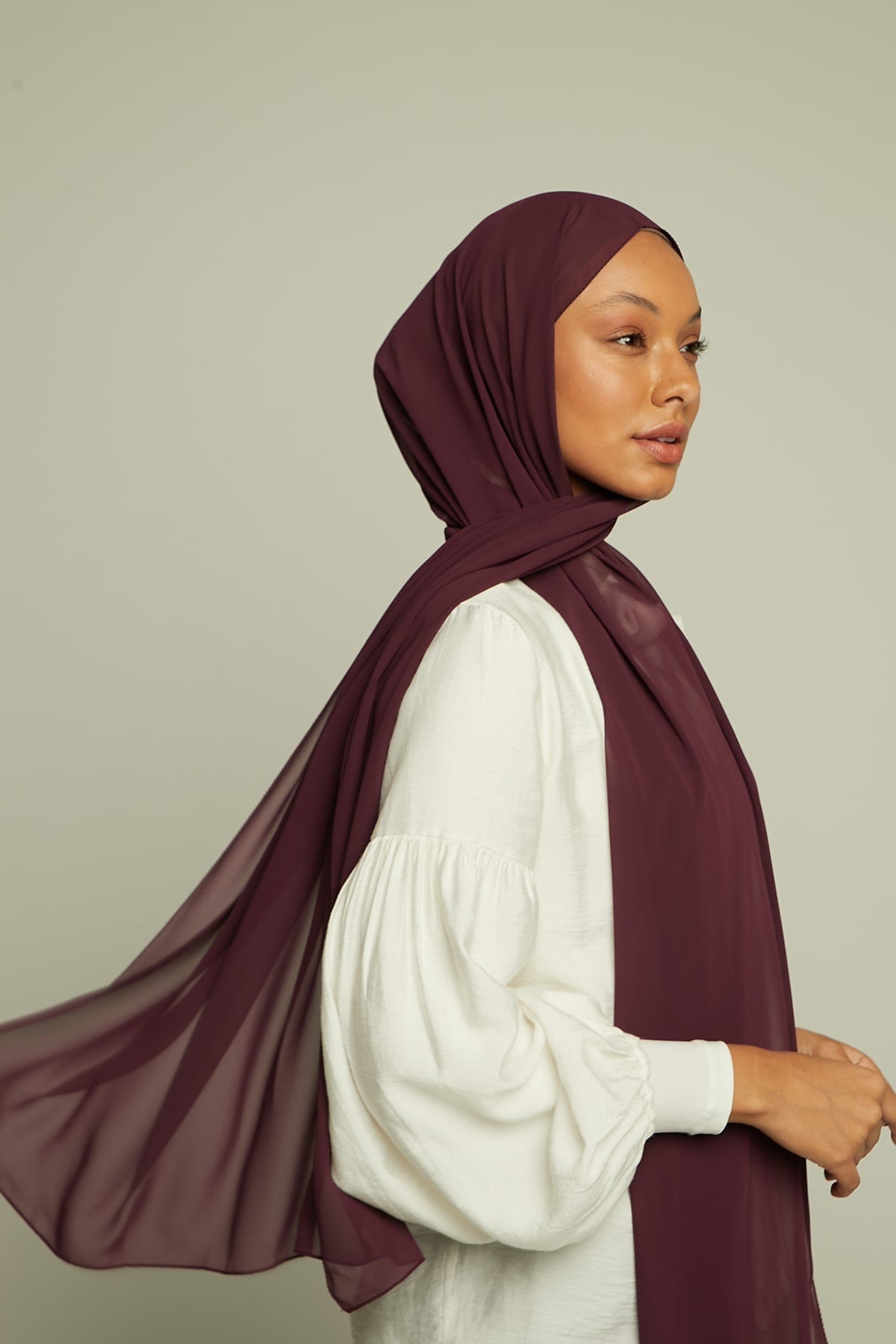 Chiffon Hijab in Wine Berry   Color