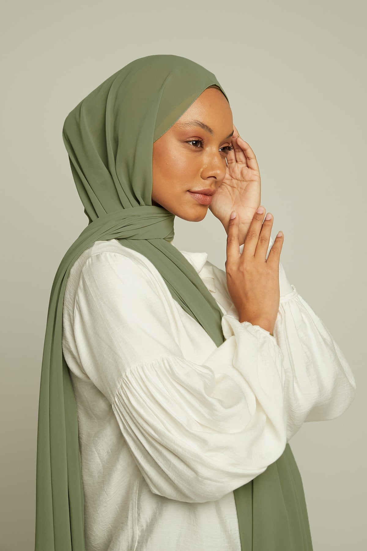 Chiffon Hijab in Olive Haze   Color