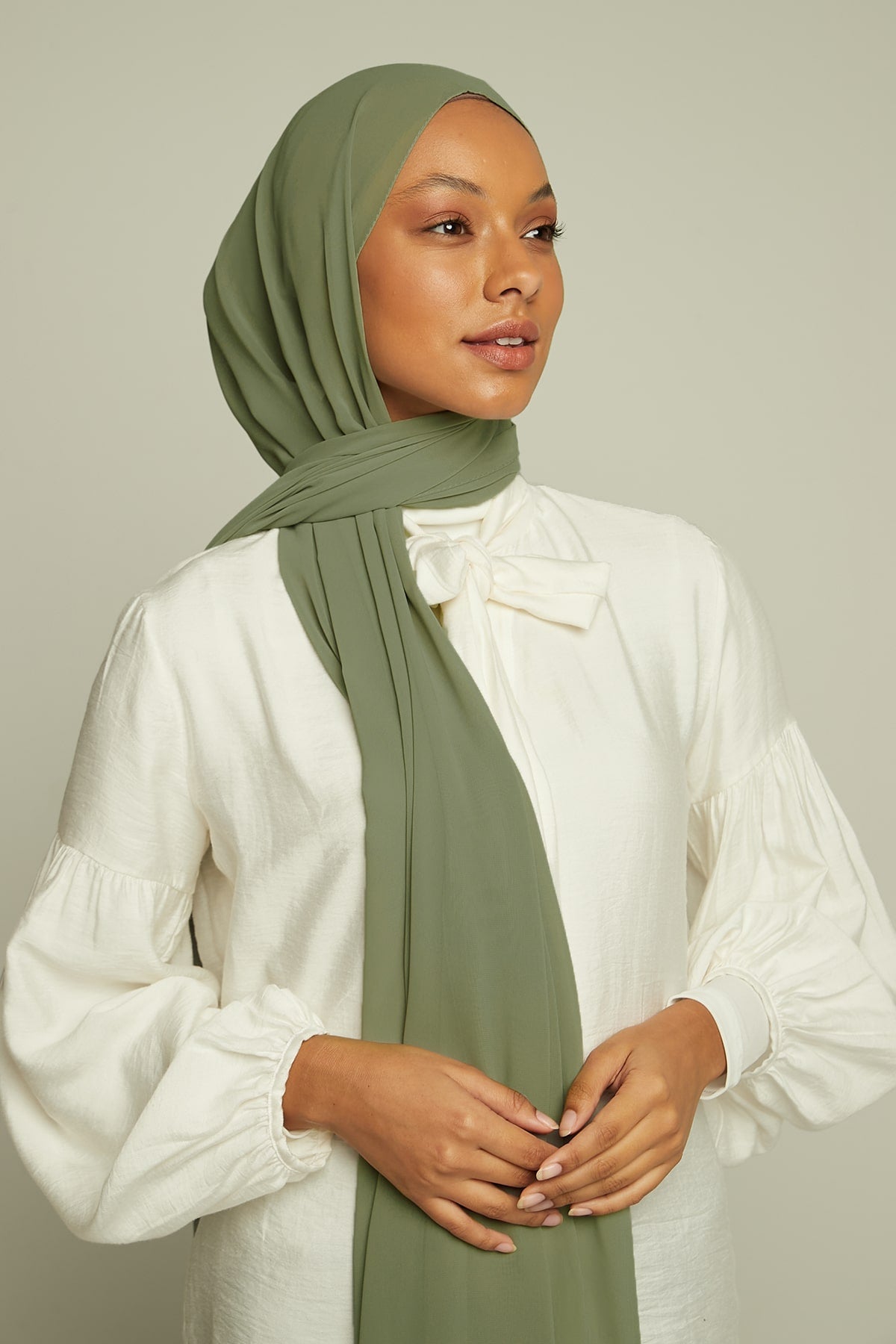 Chiffon Hijab in Olive Haze   Color