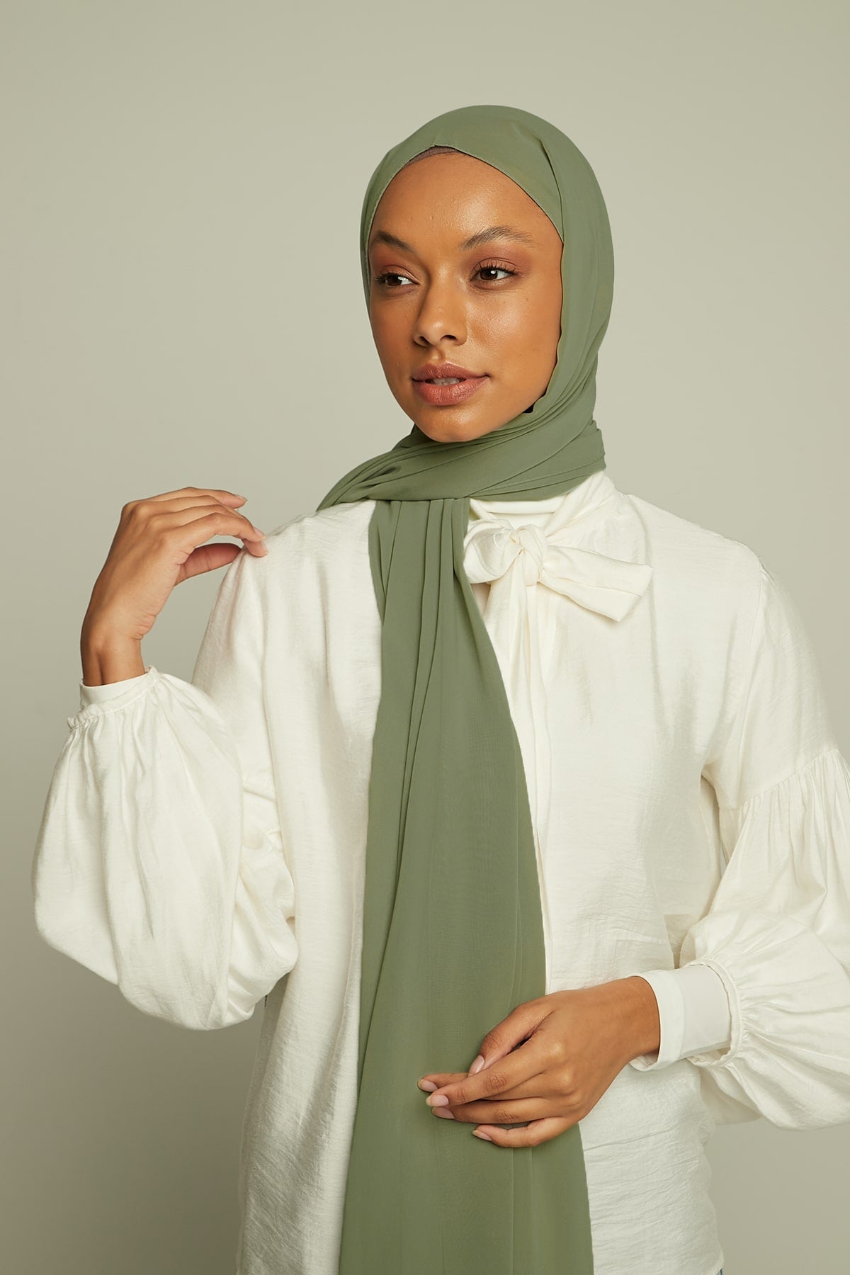 Chiffon Hijab in Olive Haze   Color