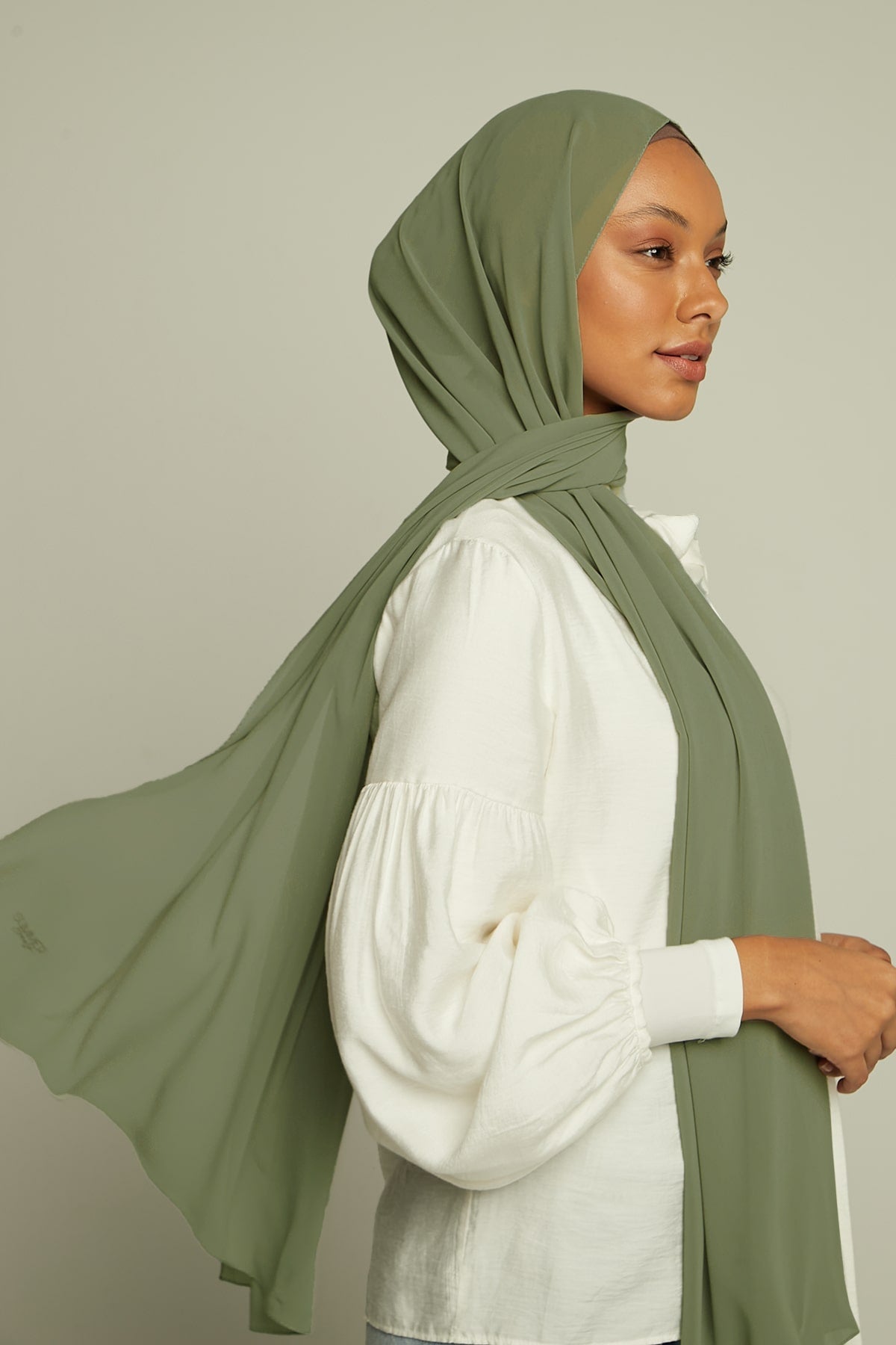 Chiffon Hijab in Olive Haze   Color