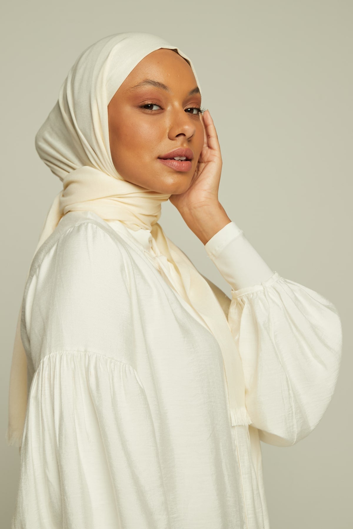 Pashmina Hijab in Light Ivory Color