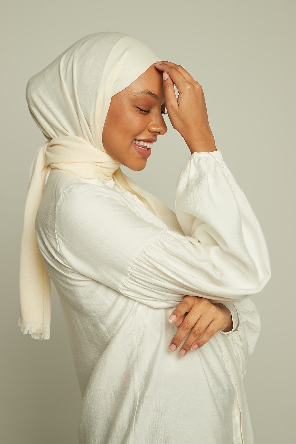 Pashmina Hijab in Light Ivory Color